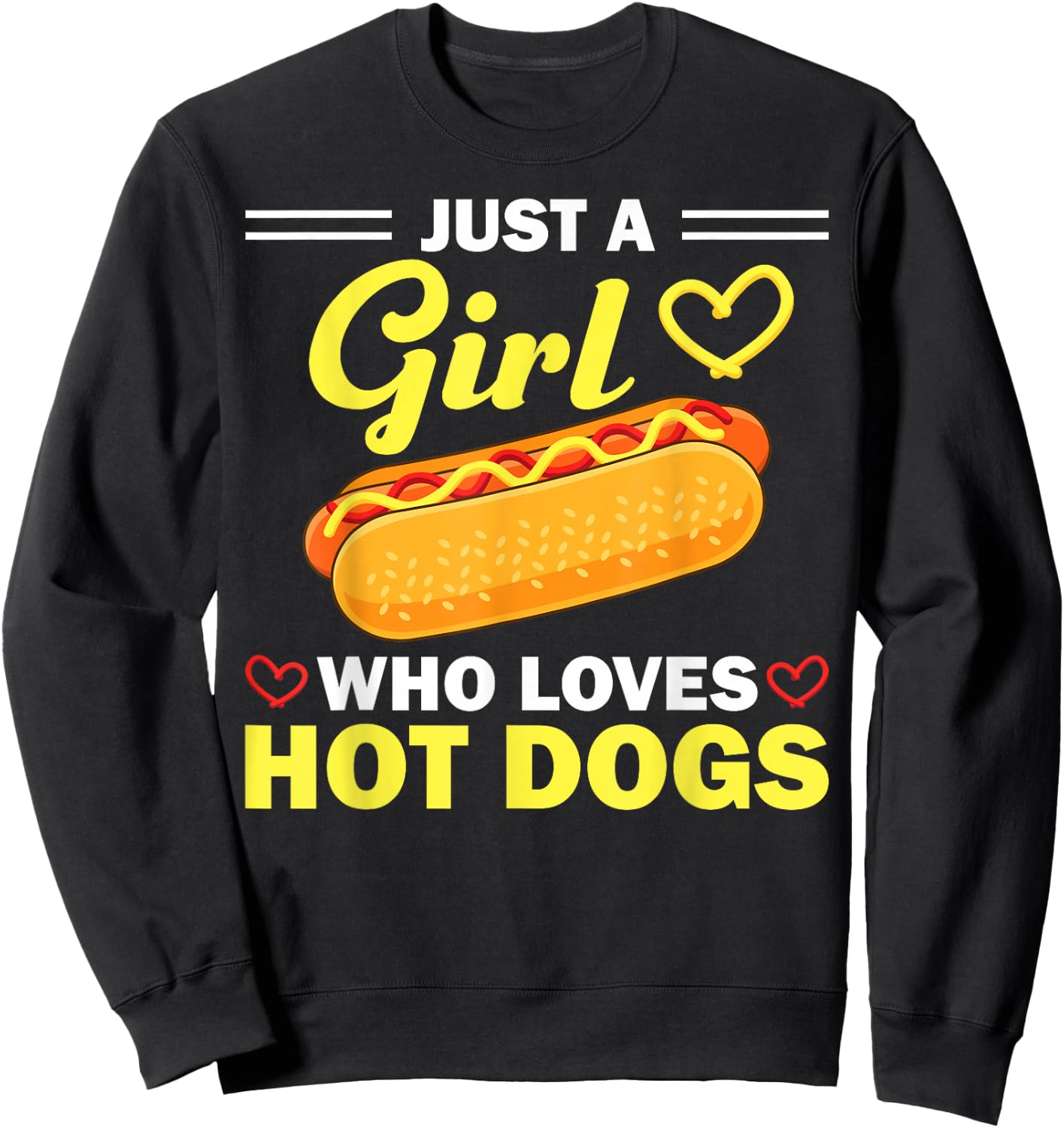 Funny Hot Dog Design Girls Hot Dog Lovers Sweatshirt - Sweatshirt | Black