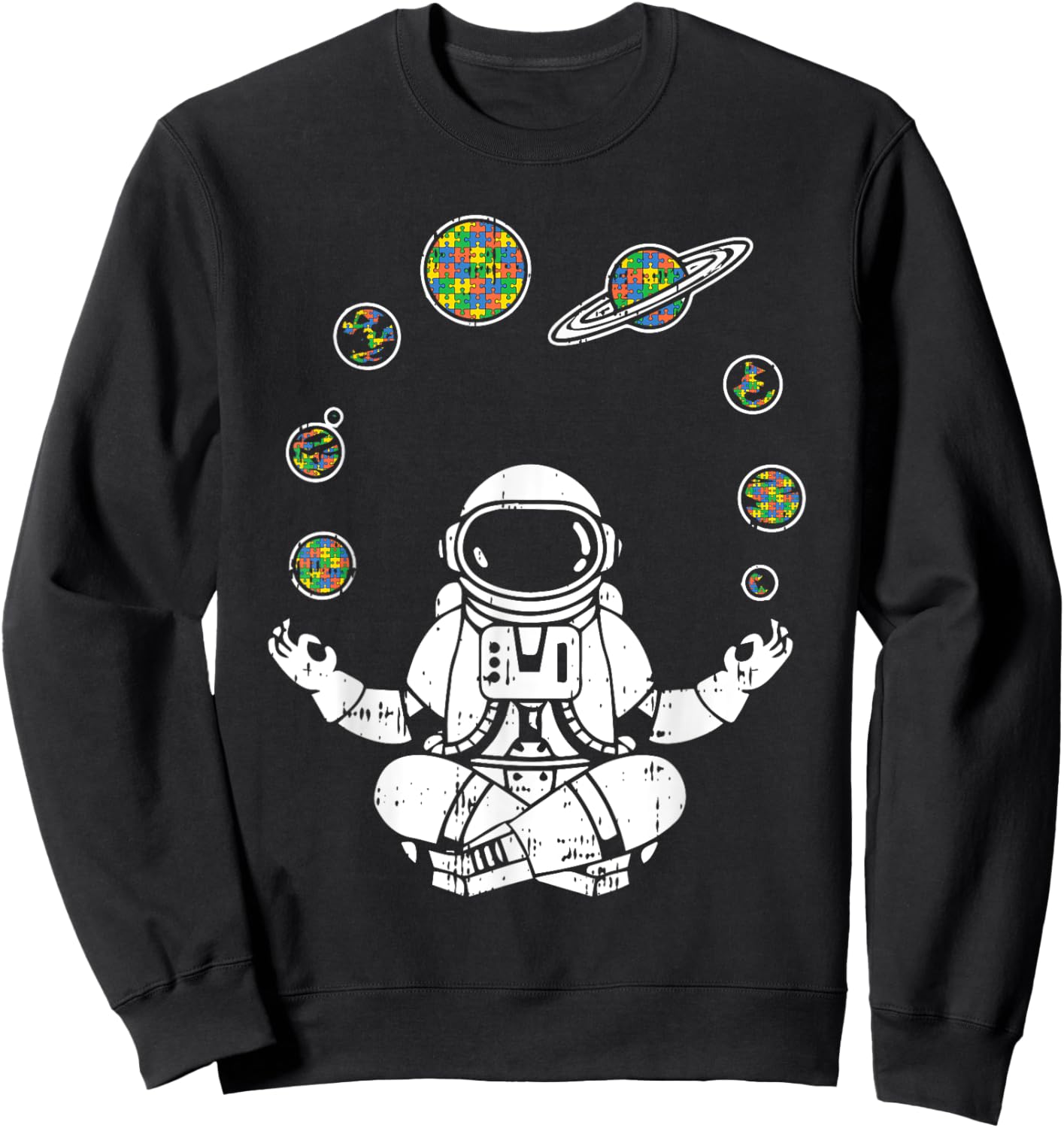 Yoga Astronaut Space Planets Autism Awareness Gifts For Mom Sweatshirt - Sweatshirt | Black