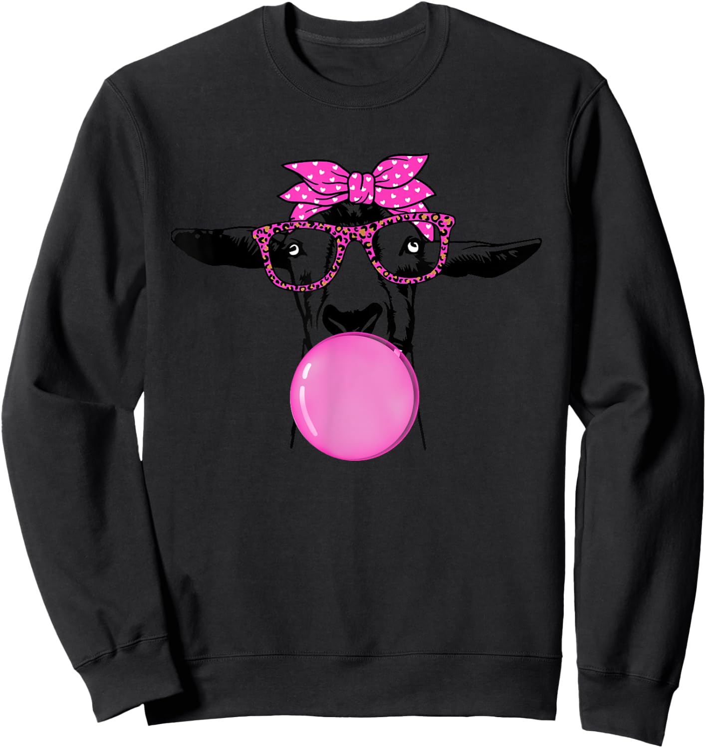 Funny Goat with Bubble Gum Bandana Glasses Sweatshirt - Sweatshirt | Black