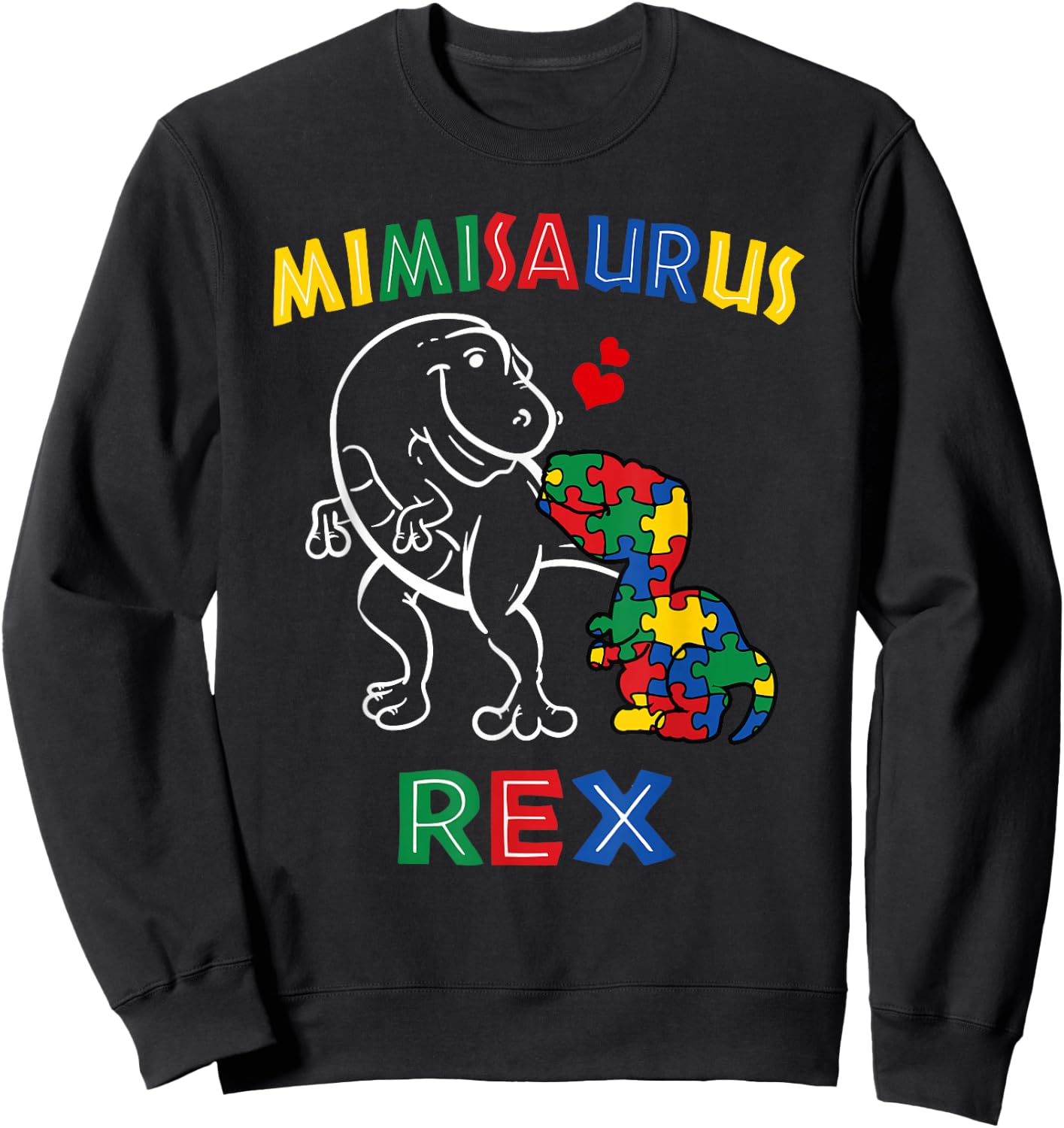 Mimisaurus Autism Awareness Mimi Dinosaur Grandmother Nana Sweatshirt - Sweatshirt | Black