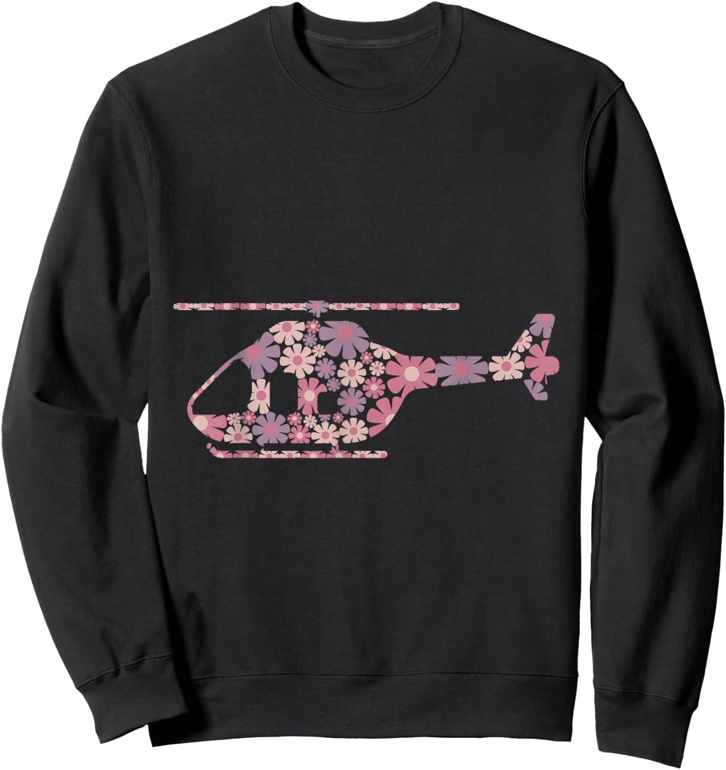 Floral Flower Silhouette Helicopter Pilot Girl Women Sweatshirt - Sweatshirt | Black