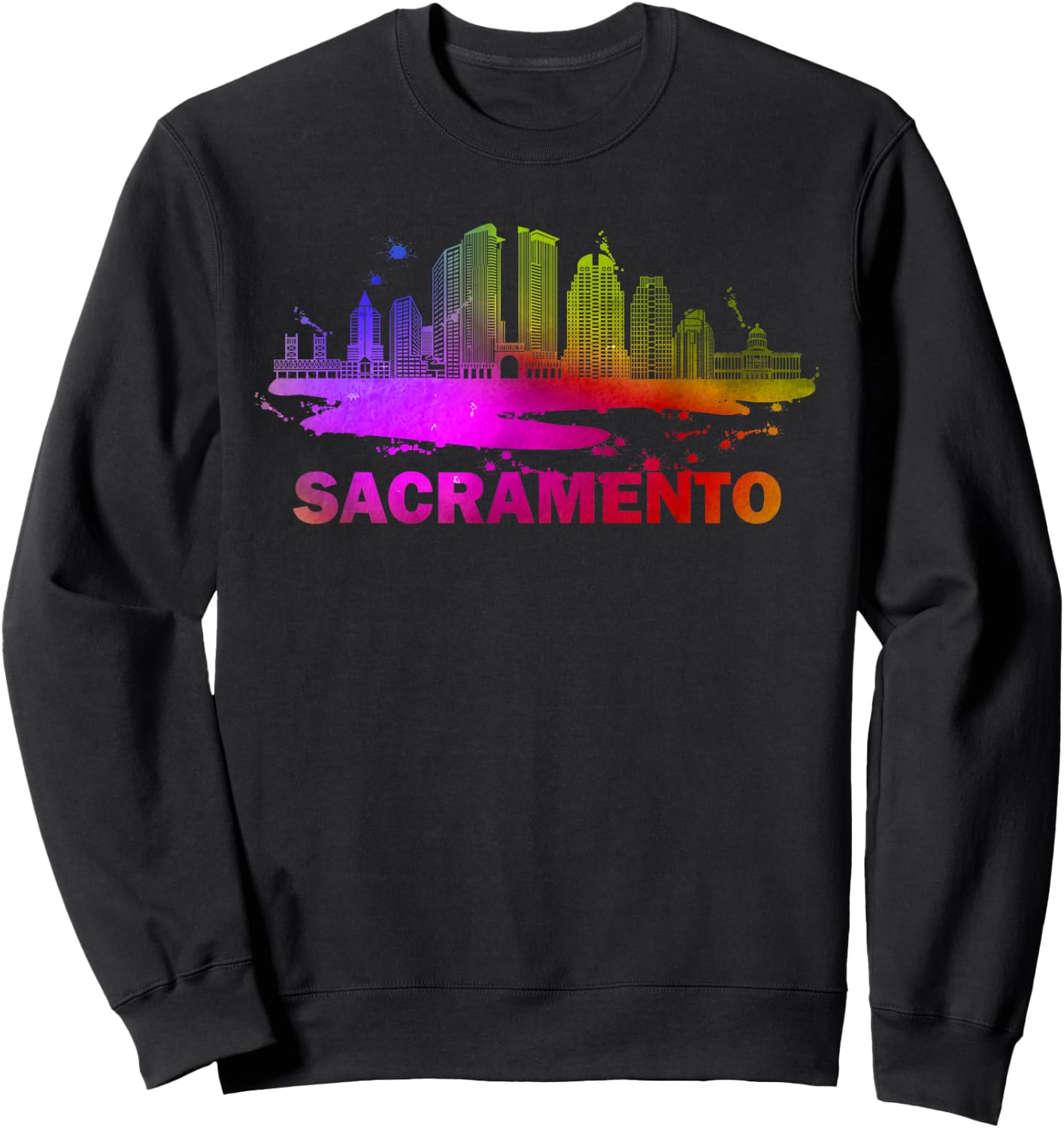 Colorful Sacramento Cityscape Souvenir - Sacramento Skyline Sweatshirt - Sweatshirt | Black