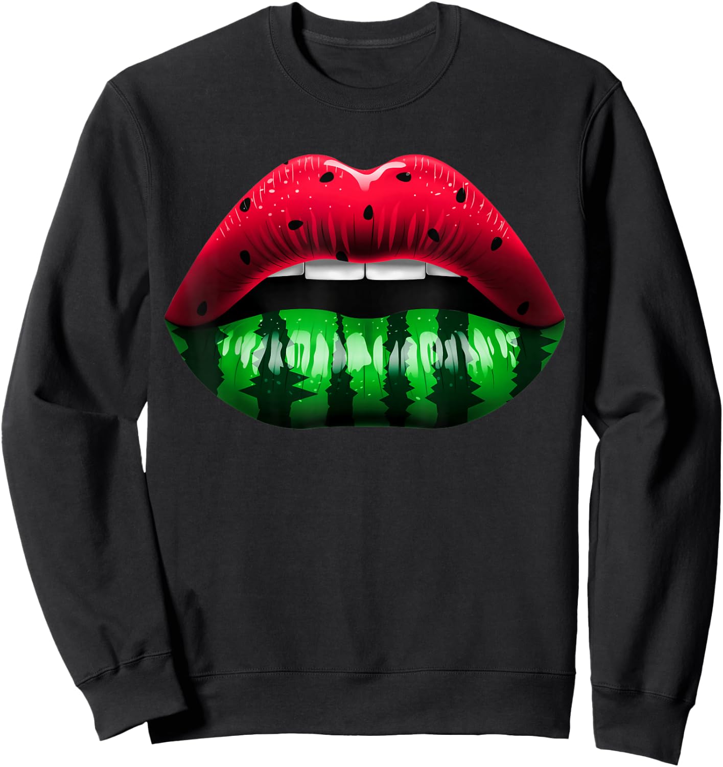 Watermelon Lips Funny Watermelon Day Women Sexy Lips Sweatshirt - Sweatshirt | Black