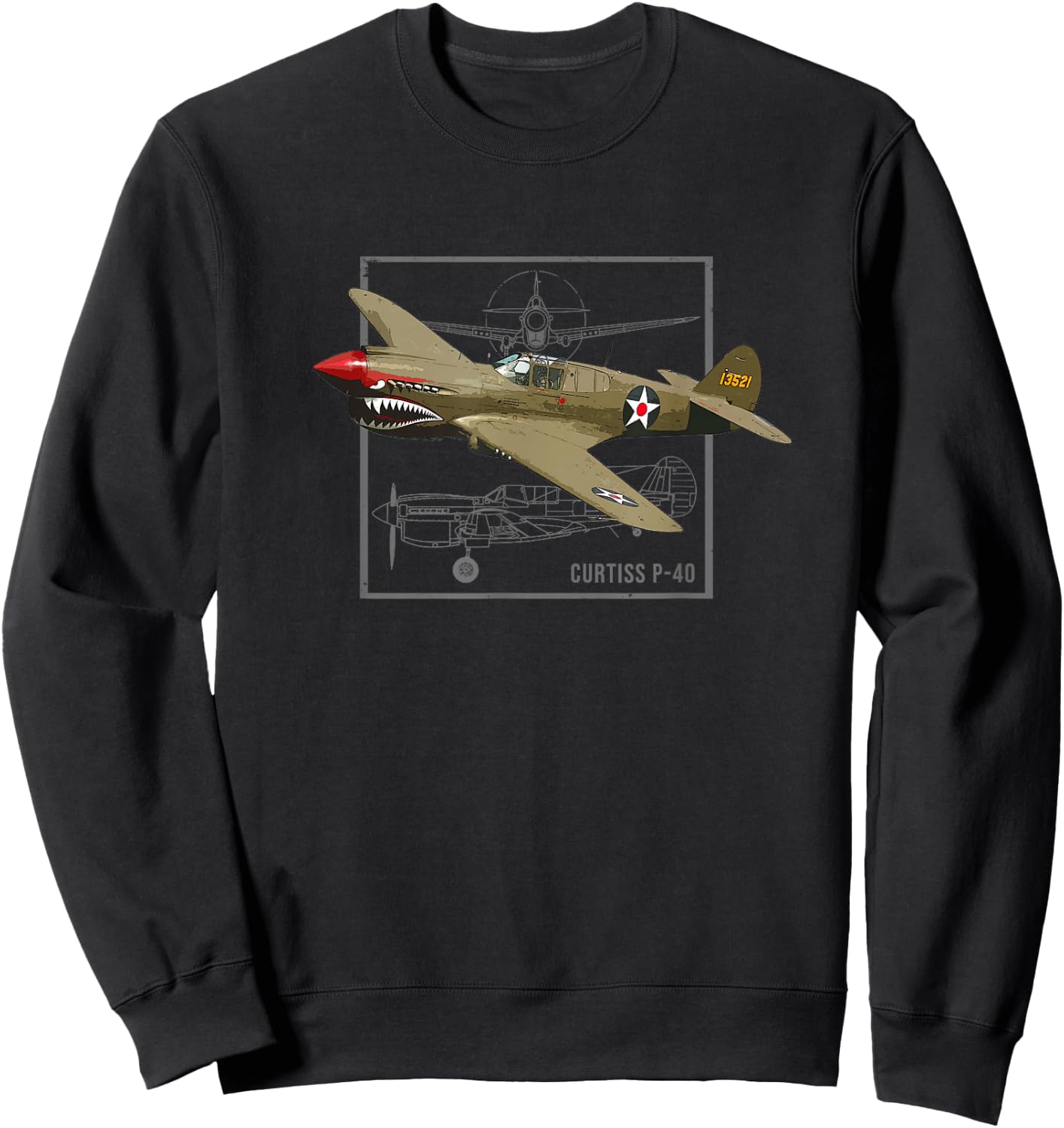 Curtiss P-40 Warhawk | WW2 Fighter Plane Sweatshirt - Sweatshirt | Black