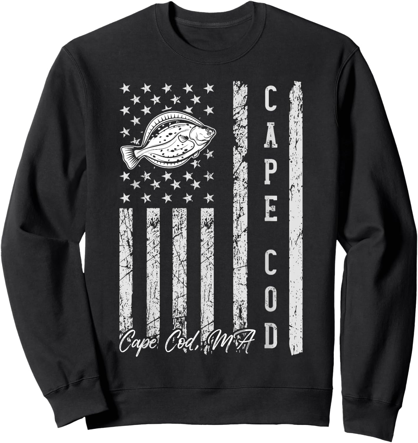 Cape Cod Massachusetts for Fluke Fishing Fishermen Sweatshirt - Sweatshirt | Black