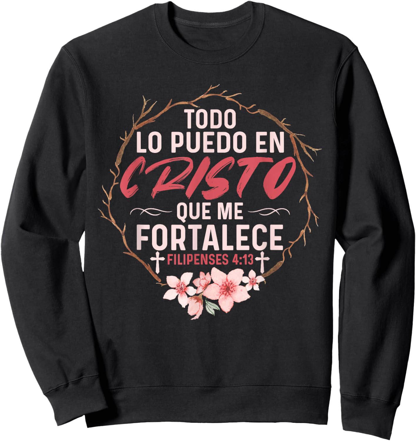 Camisetas Cristianas En Espanol Frase Biblia Filipenses 14:3 Sweatshirt - Sweatshirt | Black
