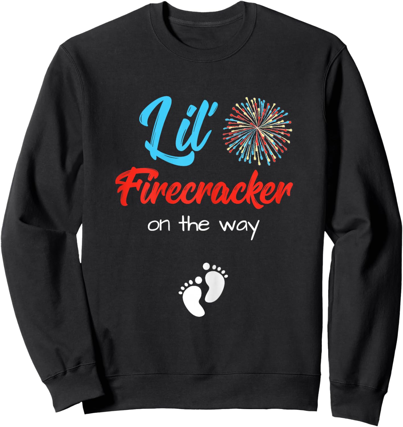 4th of July Pregnancy Shirt Lil' Firecracker On The Way Women Sweatshirt - Sweatshirt | Black
