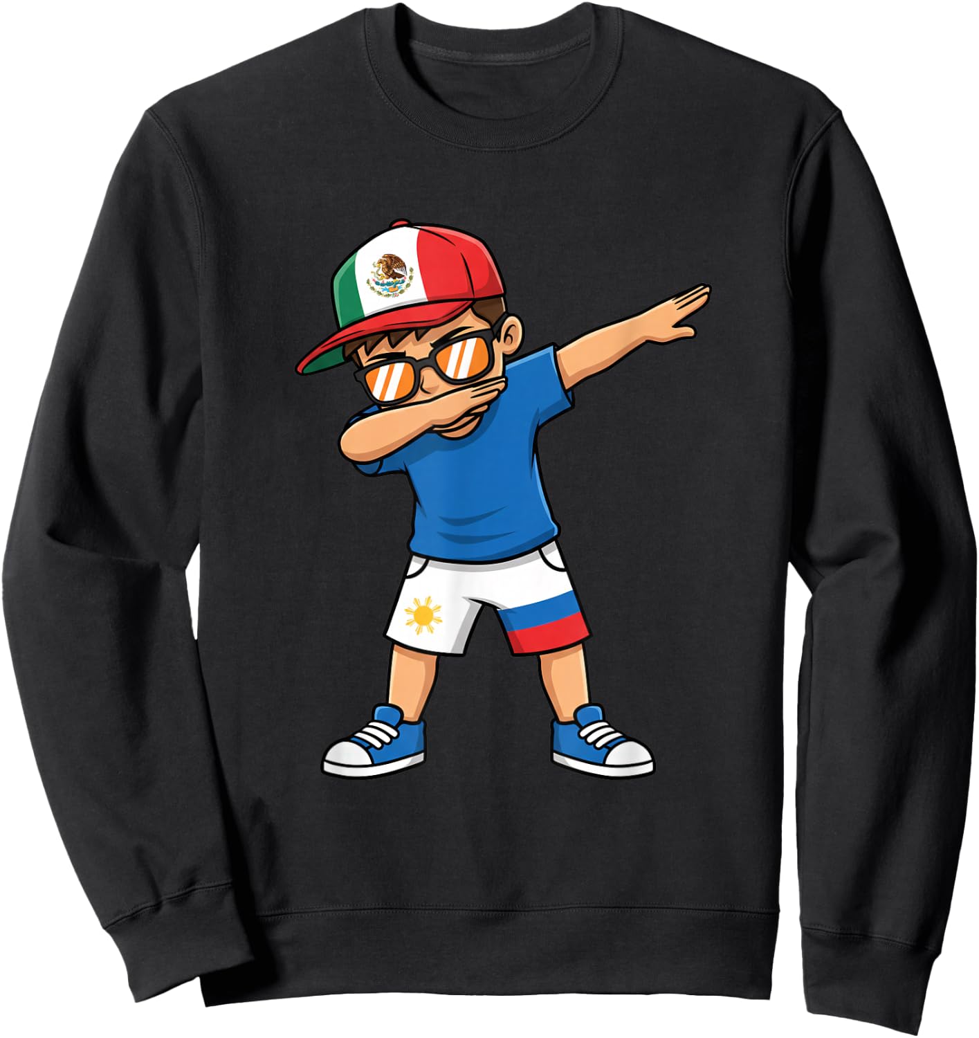 Mexican Filipino Kid Dabbing Boy with Hat Sweatshirt - Sweatshirt | Black