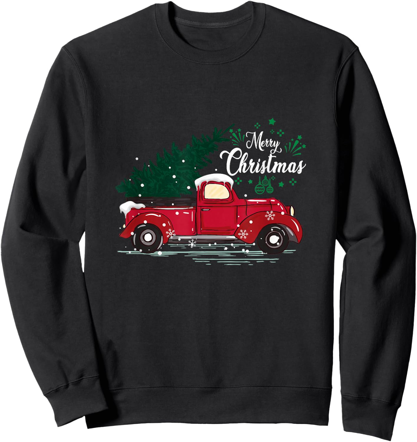 Vintage Red Truck Christmas Tree Sweatshirt - Sweatshirt | Black