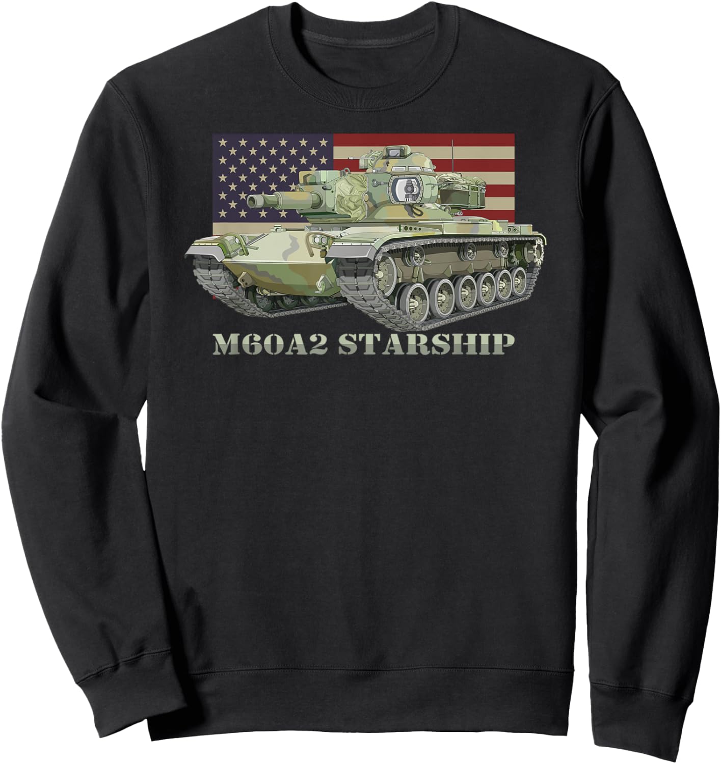 M60A2 Starship Main Battle Tank Diagram American Flag Sweatshirt - Sweatshirt | Black