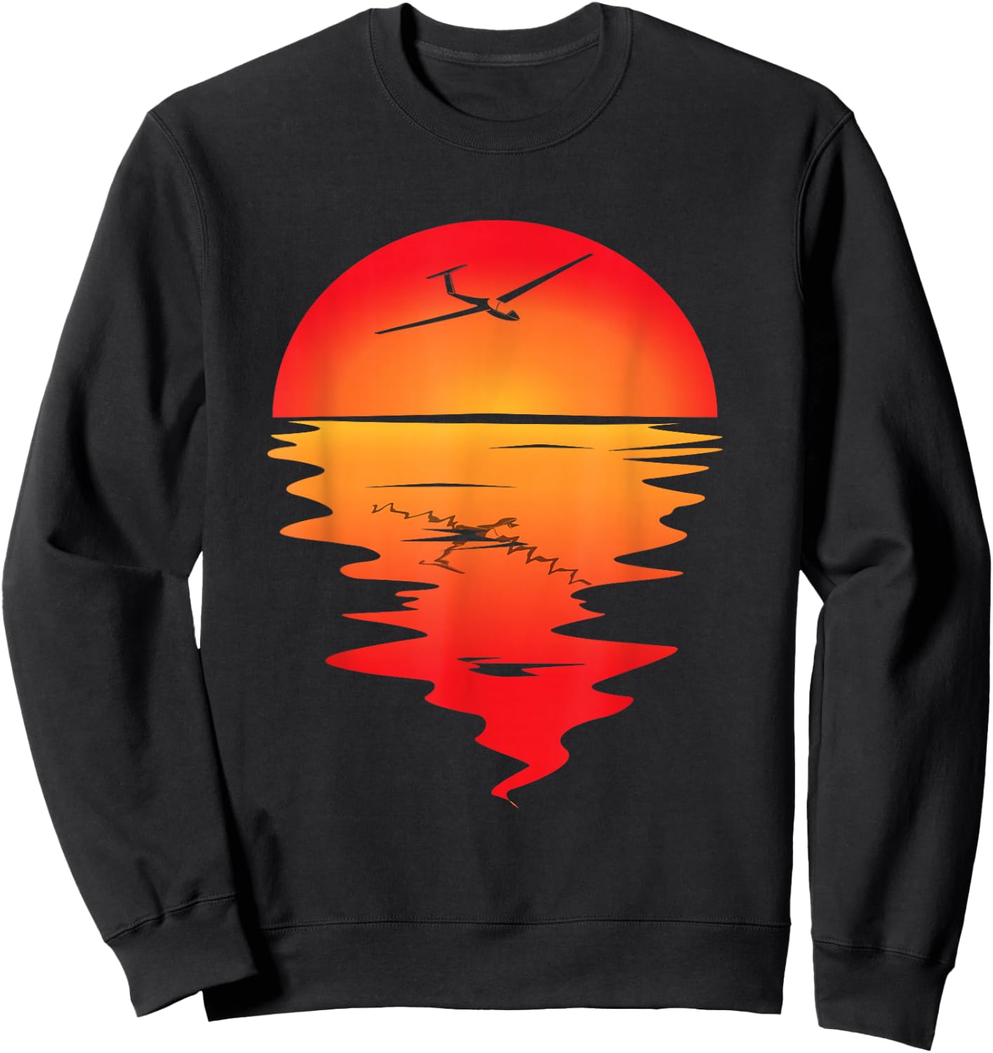 Sailplane Vintage Sunset Gliding Pilot Aviation Airplane Sweatshirt - Sweatshirt | Black