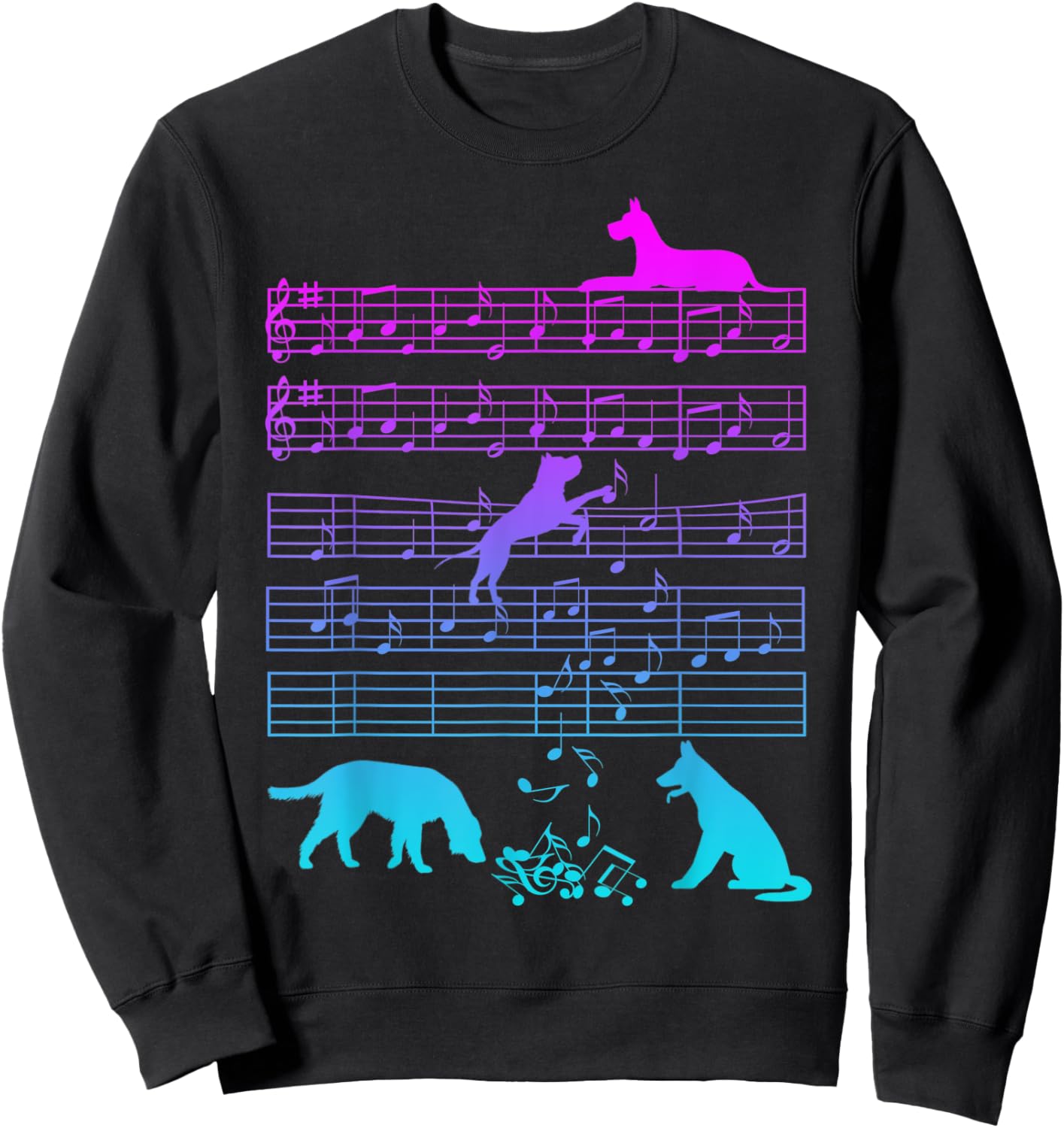 Cute Dog Playing Music Note Clef Musician Arts Women Sweatshirt - Sweatshirt | Black