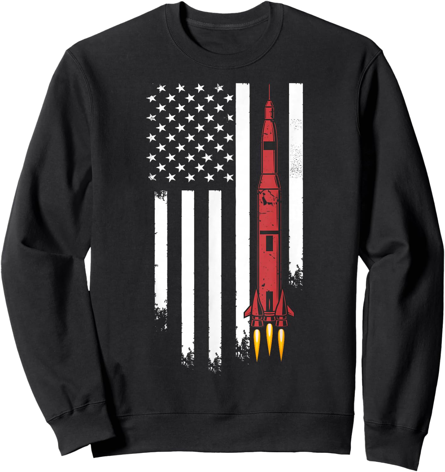 Rocket Spaceship American USA Flag | Aerospace Engineering Sweatshirt - Sweatshirt | Black
