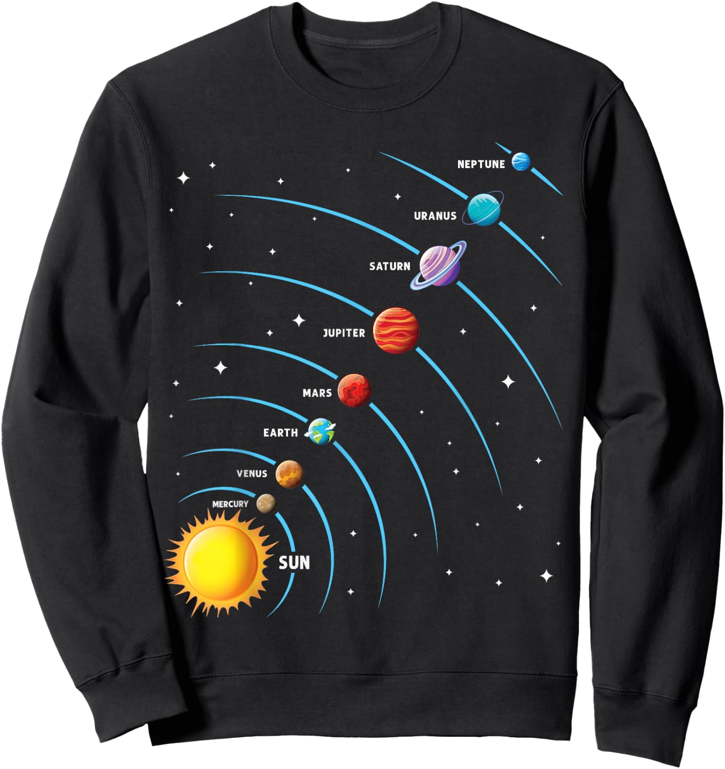 Solar System Colorful Space Planets Educational Kids Sweatshirt - Sweatshirt | Black
