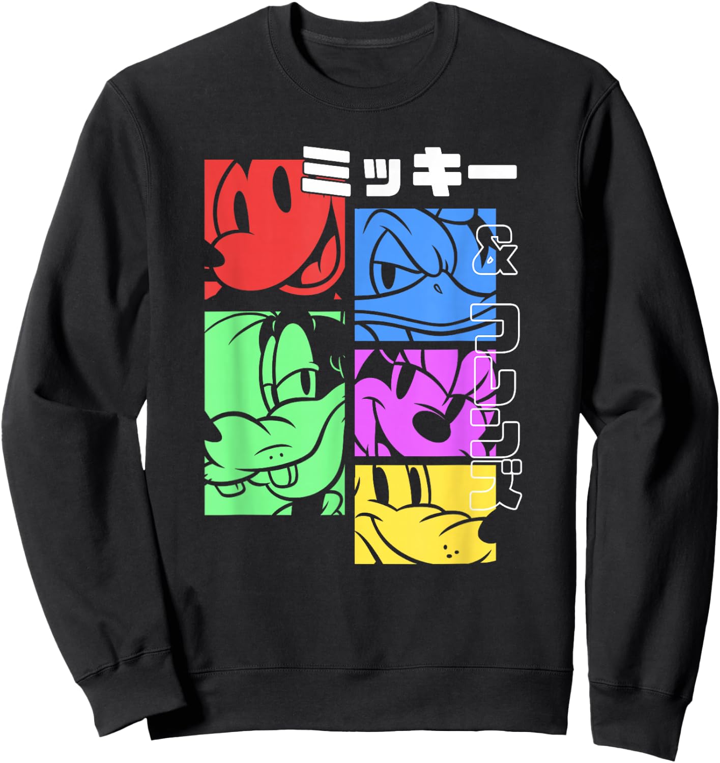 Disney Mickey and Friends Pop Character Panels Katakana Sweatshirt - Sweatshirt | Black