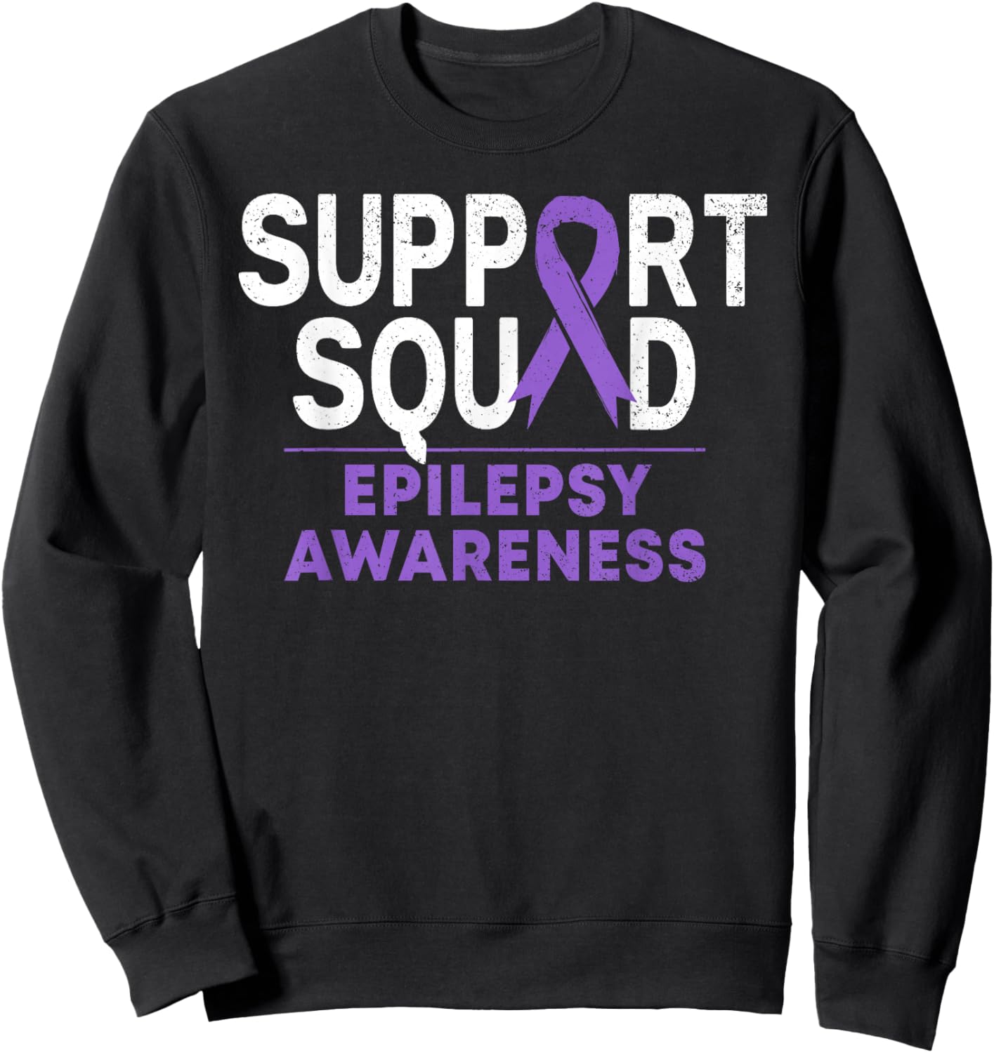 Support Squad Epilepsy Awareness Month Family Purple Ribbon Sweatshirt - Sweatshirt | Black