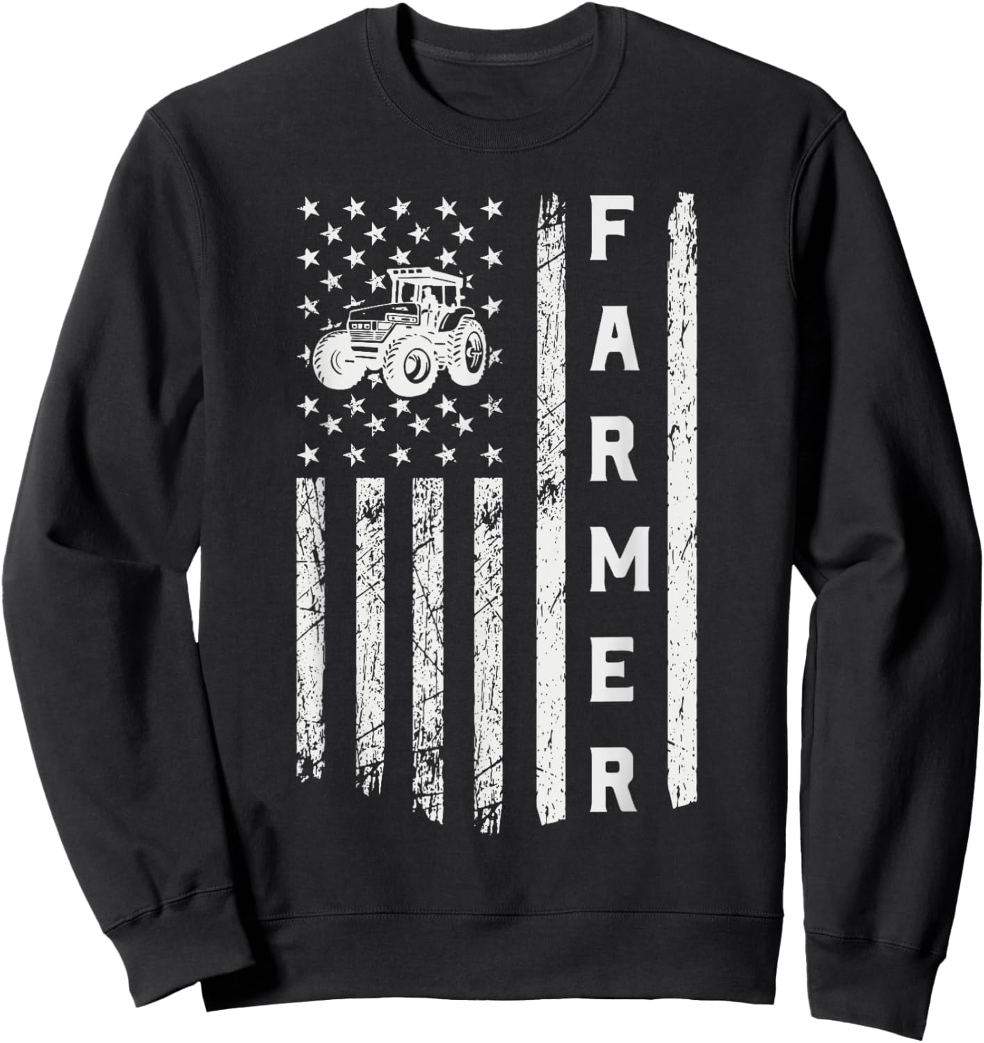 Flag With Tractor Patriotic Farmer Kids Men Sweatshirt - Sweatshirt | Black
