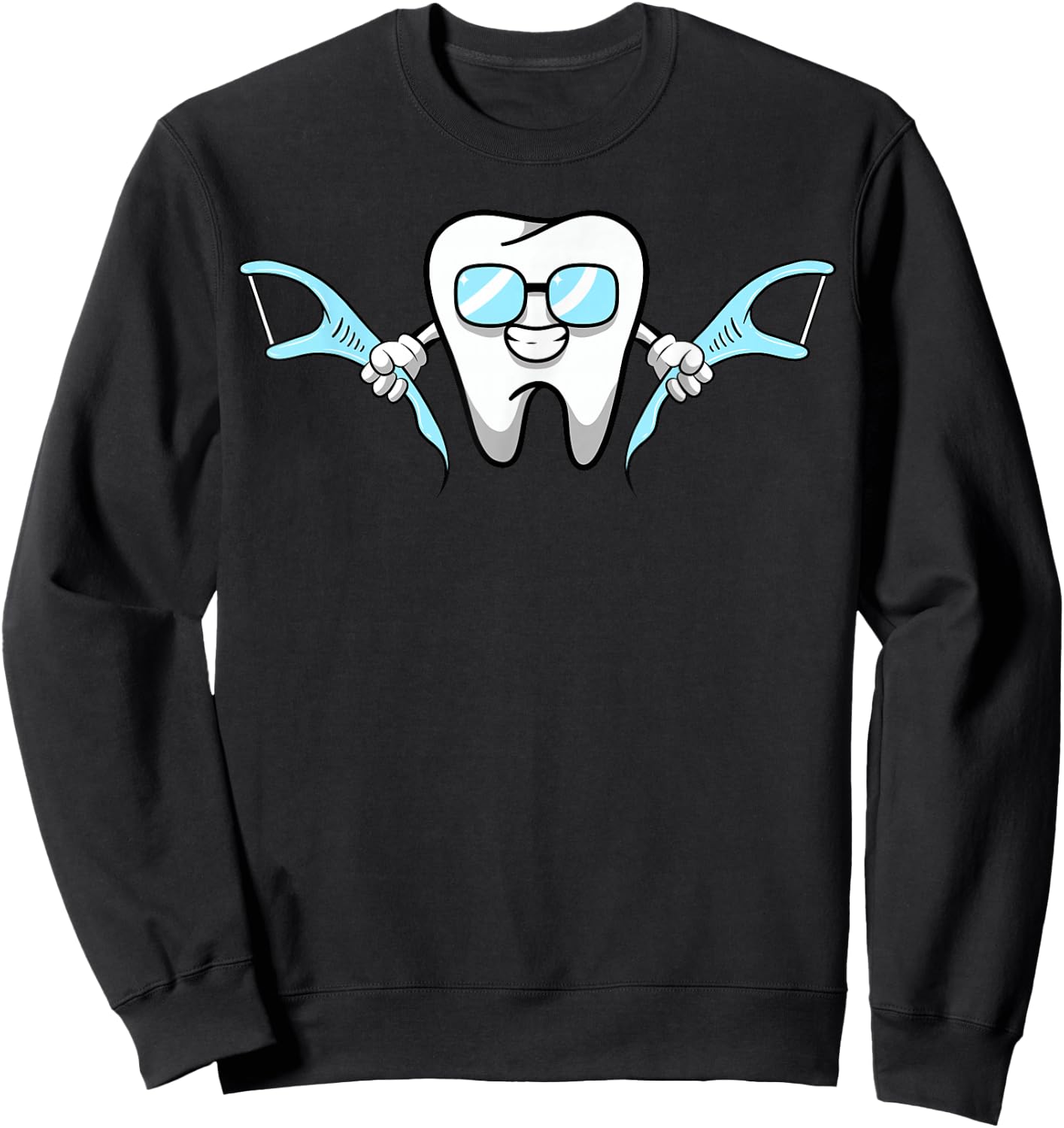 Lazy Costume for Dentist Smiling Cartoon Dental Floss Sweatshirt - Sweatshirt | Black