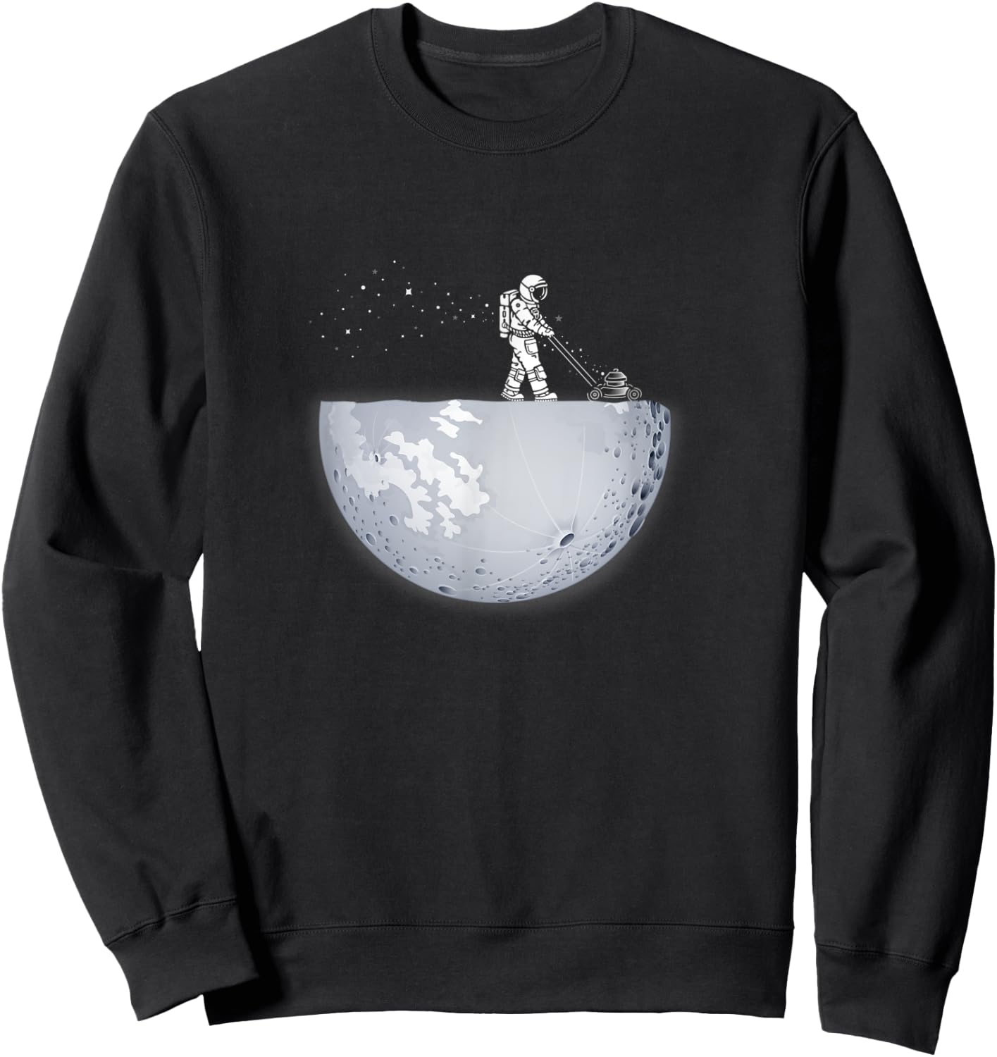 Spaceman mowing the moon with stars gardener, cool space Sweatshirt - Sweatshirt | Black