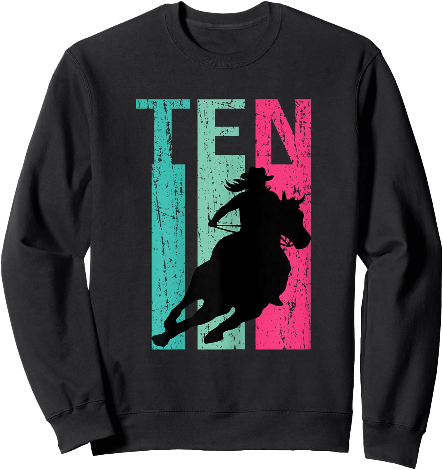 Retro Rodeo 10th Birthday Horse Lover Cowgirl Country 10 Sweatshirt - Sweatshirt | Black