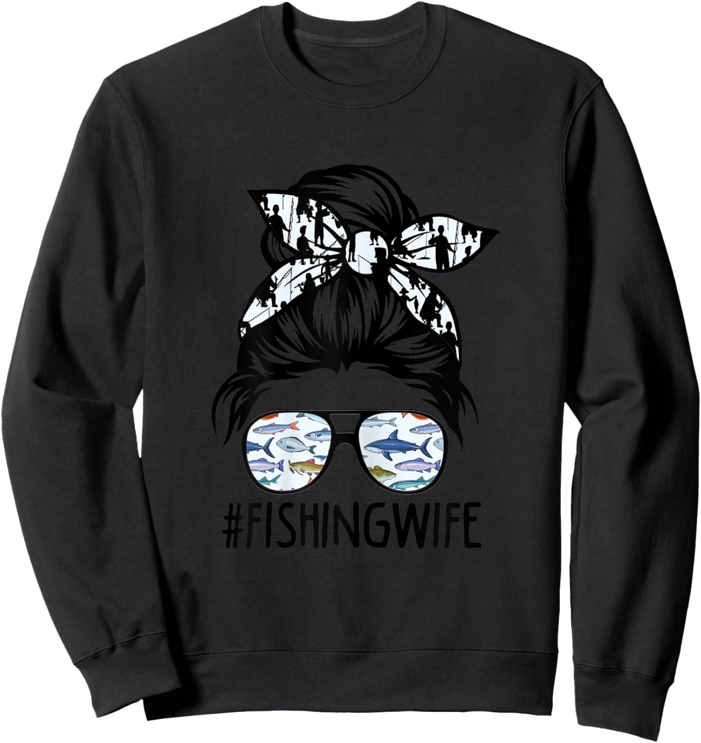 ROV Cute Messy Bun Fishing Wife Husband Fishman Sweatshirt - Sweatshirt | Black