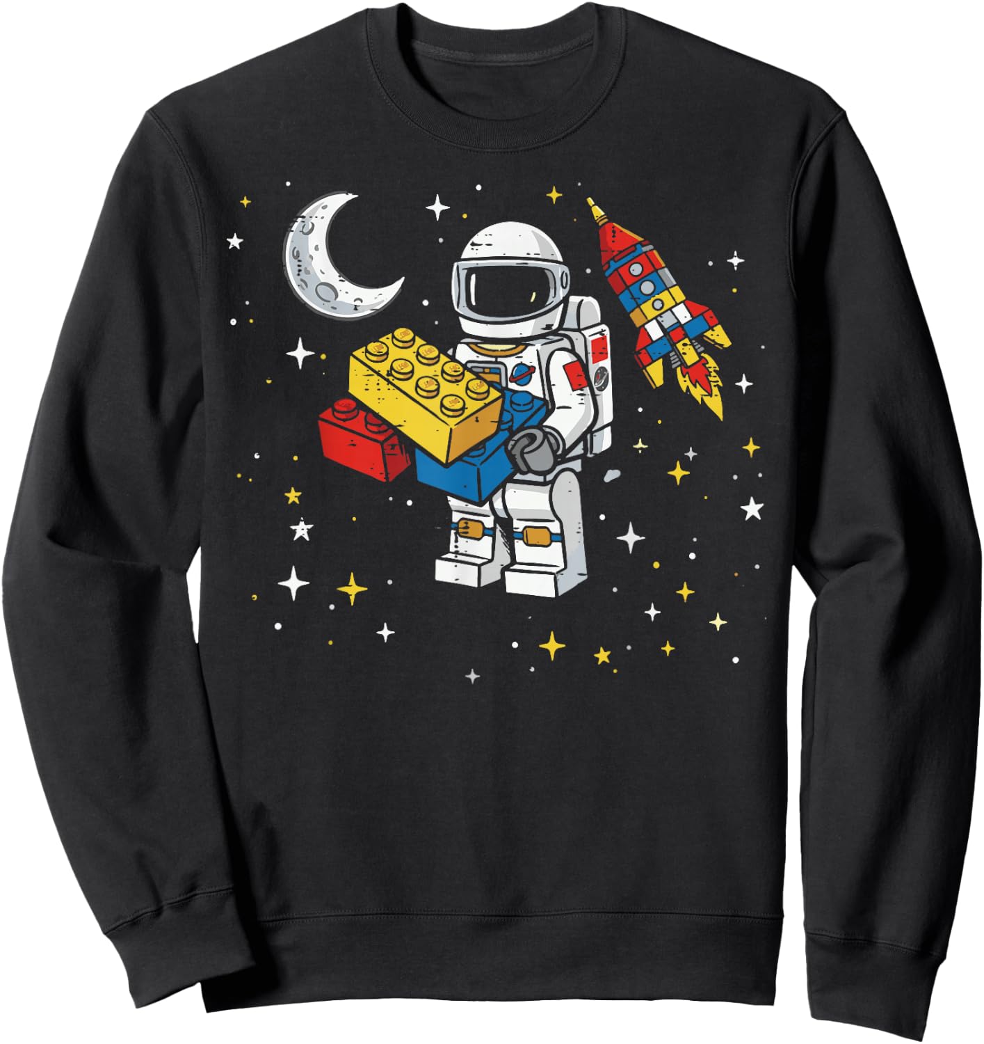 Astronaut Building Blocks Space Shuttle Bricks Boys Kids Sweatshirt - Sweatshirt | Black