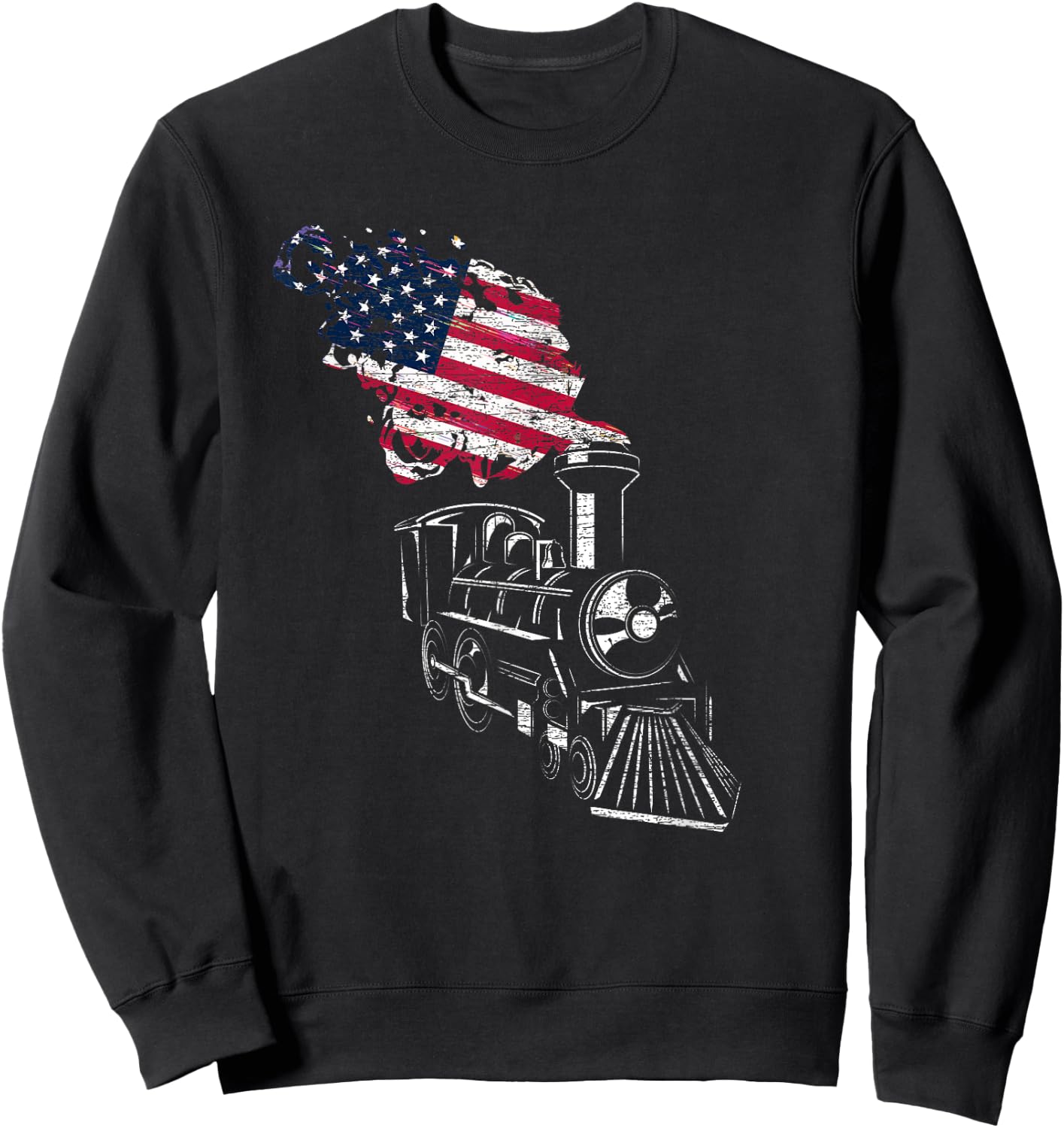 Locomotive US Flag Railroad Model Train Patriotic Train Women Girls Kids Men Sweatshirt - Sweatshirt | Black