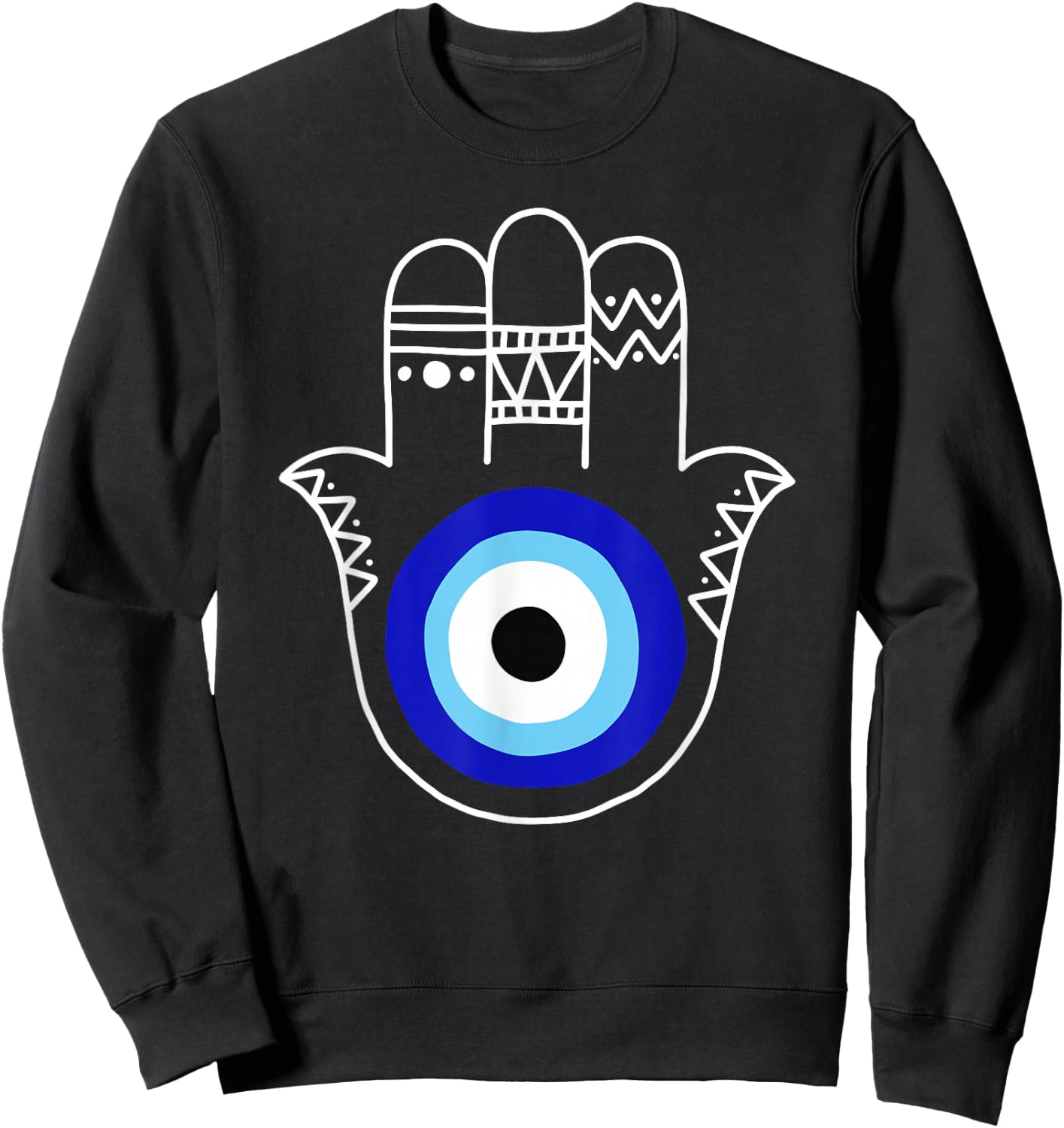 Hand of Hamsa Evil Eye Curse Protection Nazar Mati Evil Eye Sweatshirt - Sweatshirt | Black