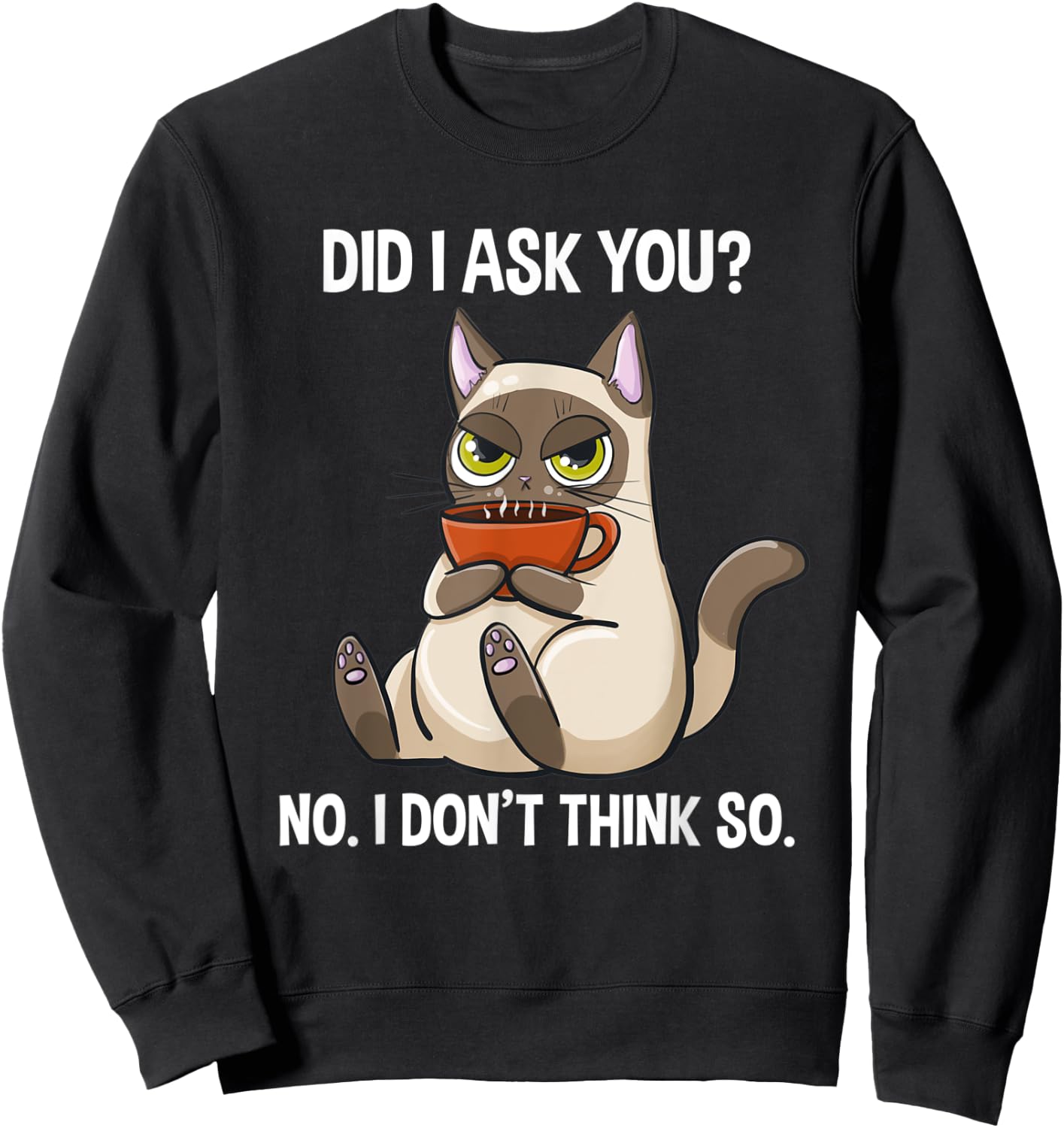 Did I Ask You No I Don't Think So Funny Sarcastic Coffee Cat Women Sweatshirt - Sweatshirt | Black