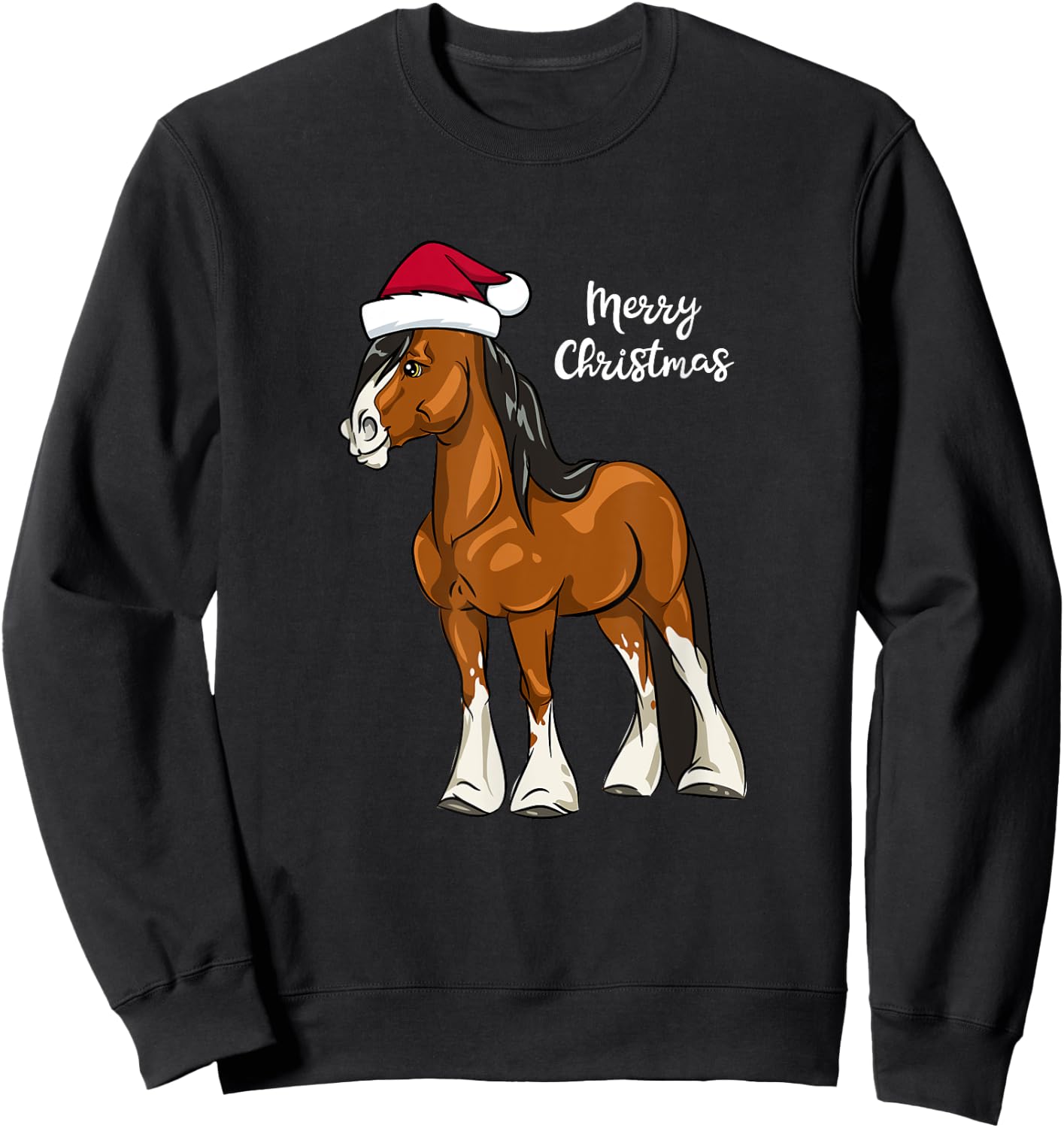 Cute Cartoon Clydesdale Draft Horse Christmas Sweatshirt - Sweatshirt | Black