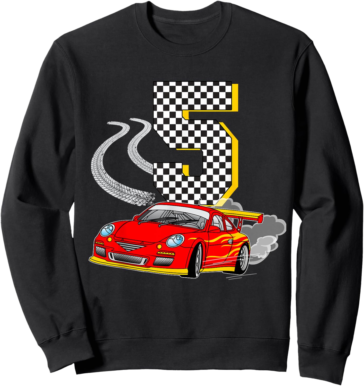I am 5 Years Old Racing Car Boys Kids Crew 5th Birthday Race Sweatshirt - Sweatshirt | Black