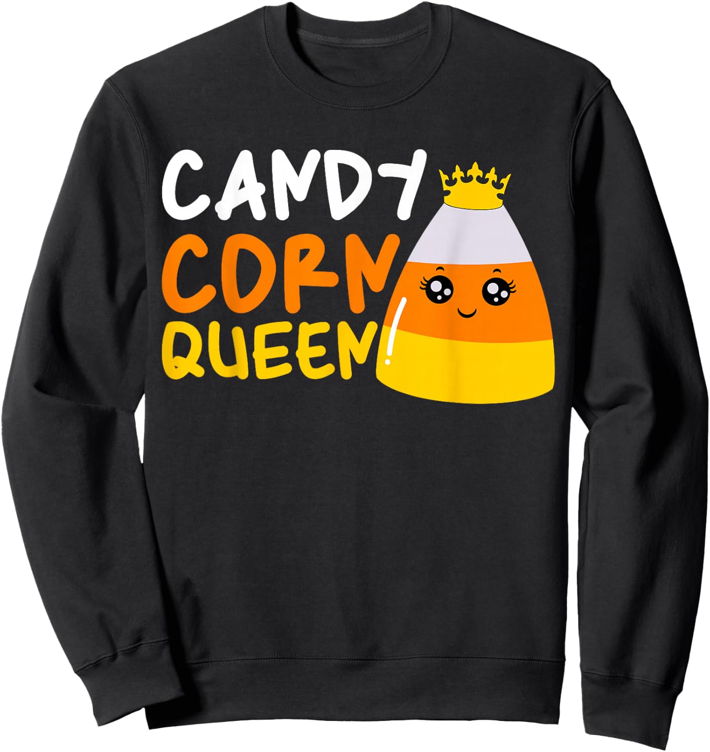 Candy Corn Queen Costume Halloween Cute Kawaii Crown Girls Sweatshirt - Sweatshirt | Black