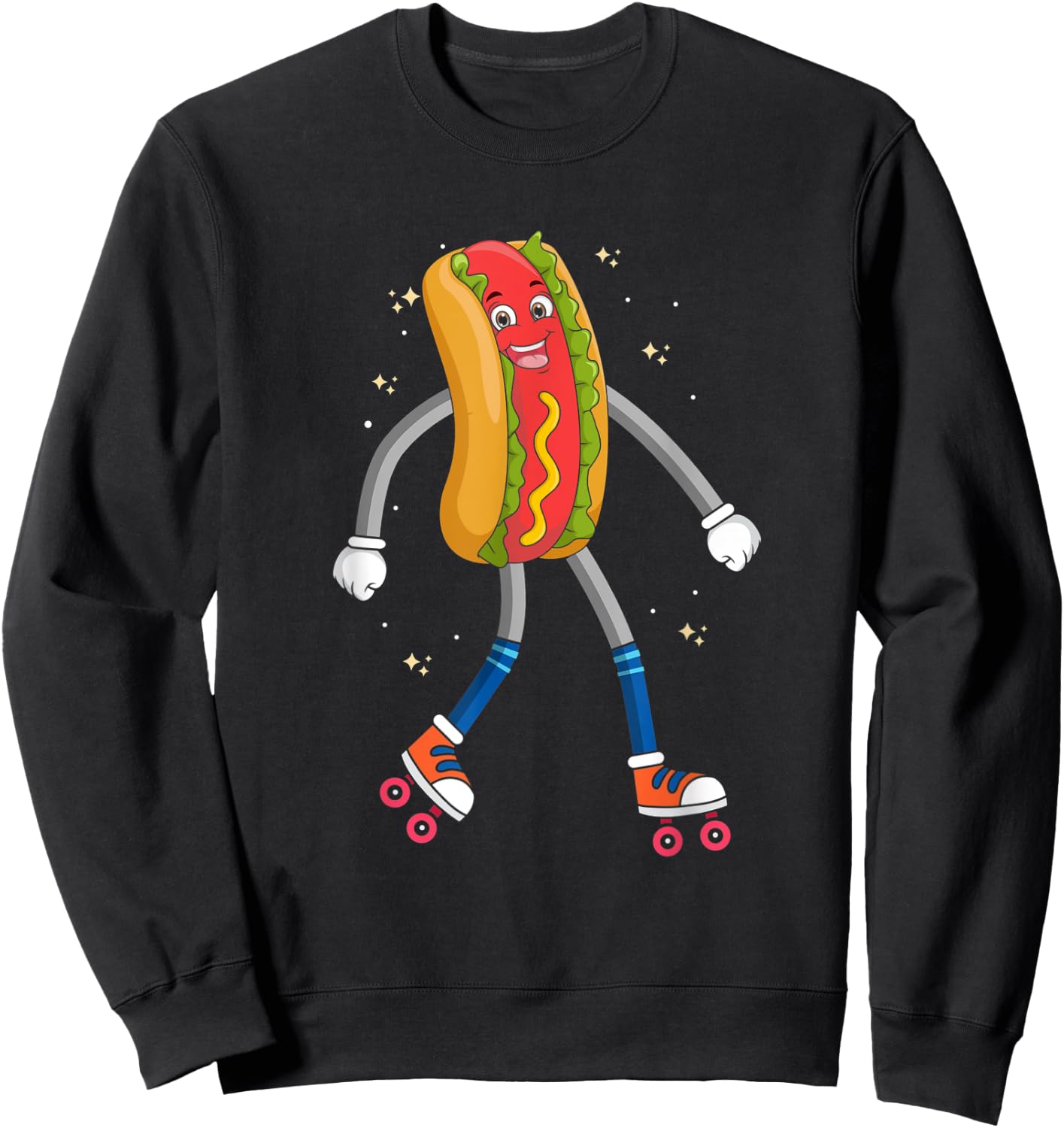 Hot Dog on Rollerskates, Roller Blades Skater Skating Hotdog Sweatshirt - Sweatshirt | Black