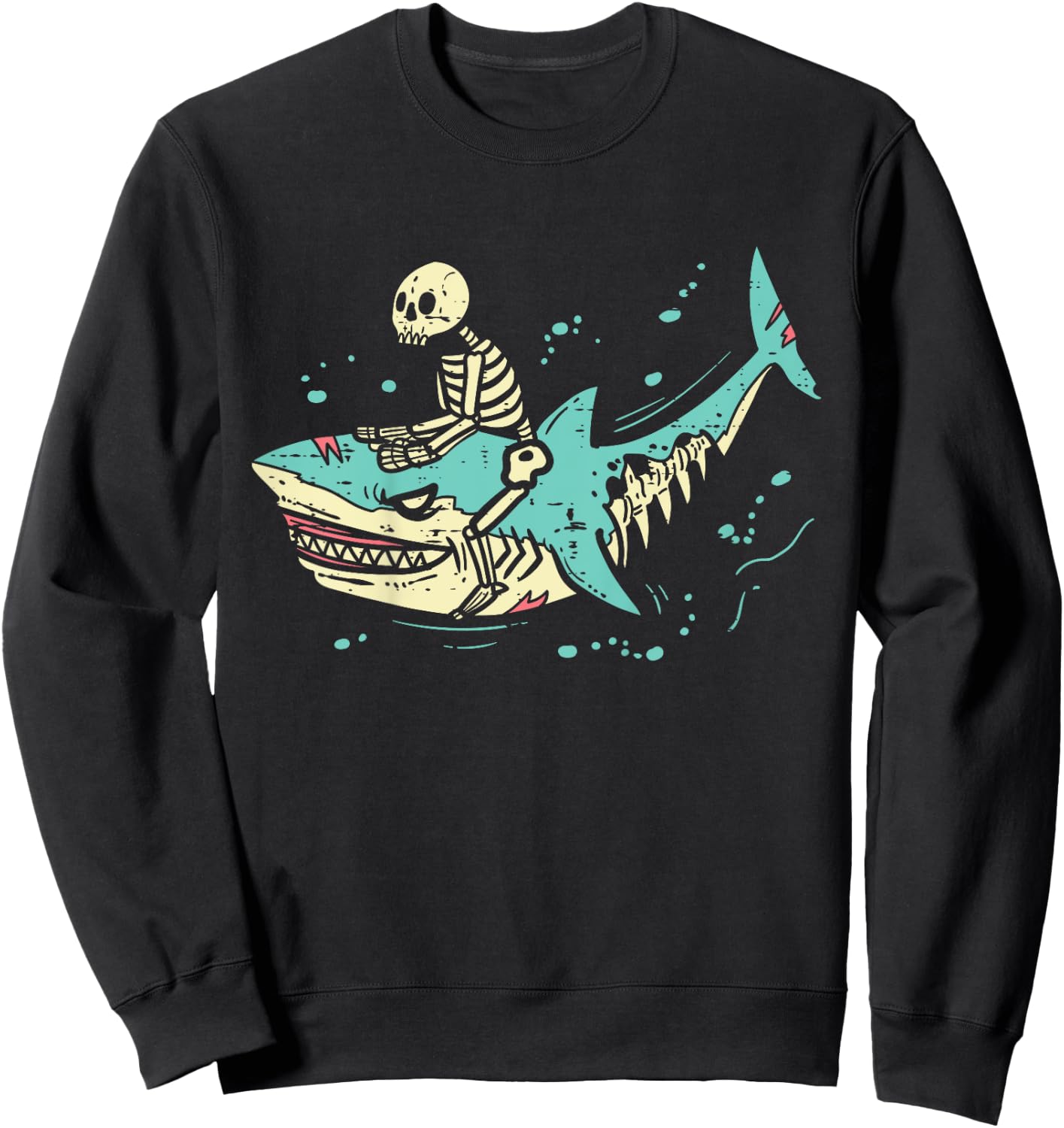 Kids Skeleton Riding Shark Spooky Halloween Toddler Boys Kids Sweatshirt - Sweatshirt | Black