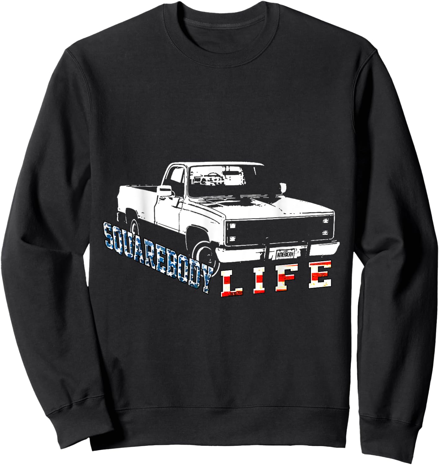 Squarebody American Flag Square Body Truck Girls Kids Men Sweatshirt - Sweatshirt | Black