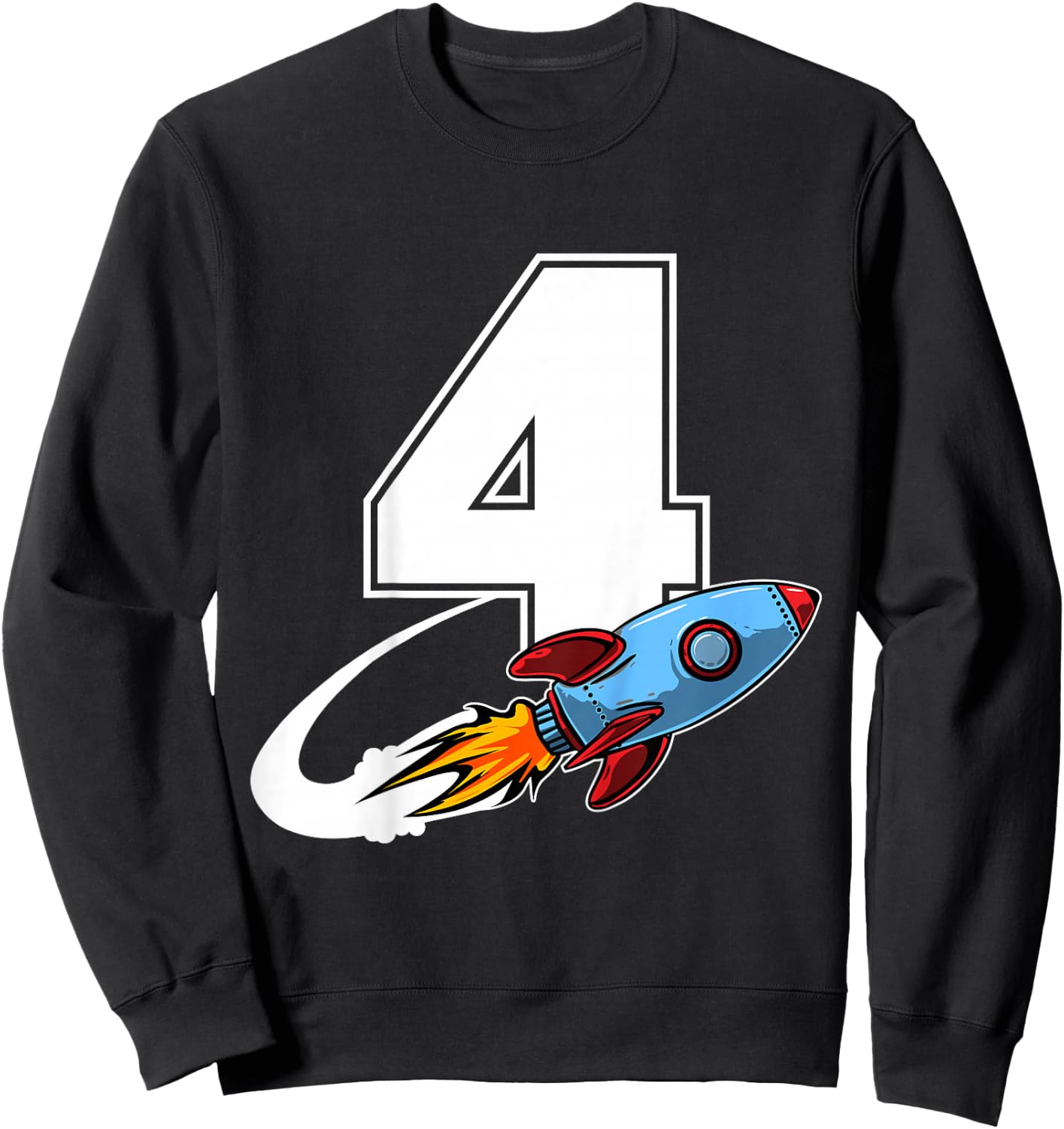 Outer Space 4 Year Old 4th Birthday Four Rocket Ship Party Sweatshirt - Sweatshirt | Black