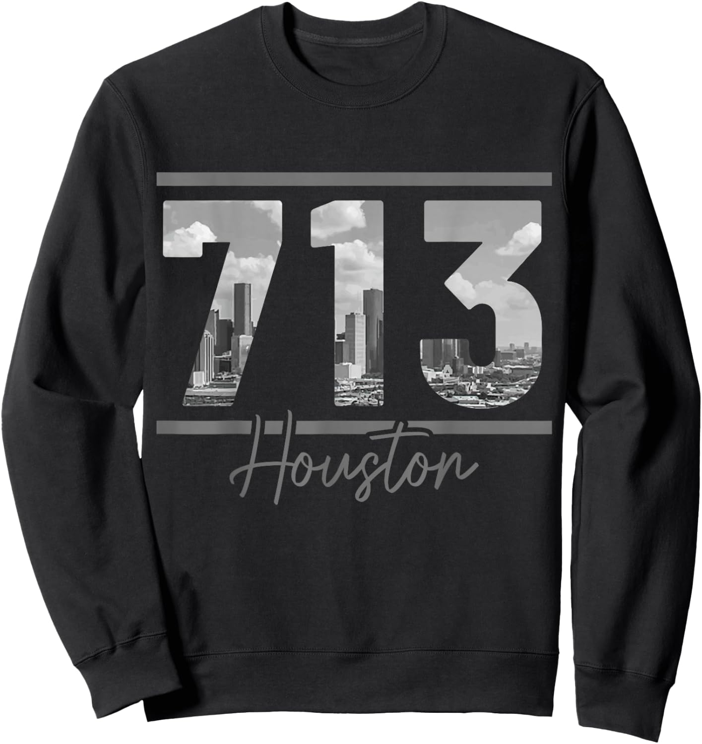 Houston 713 Area Code Skyline Texas Pride Vintage Sweatshirt - Sweatshirt | Black
