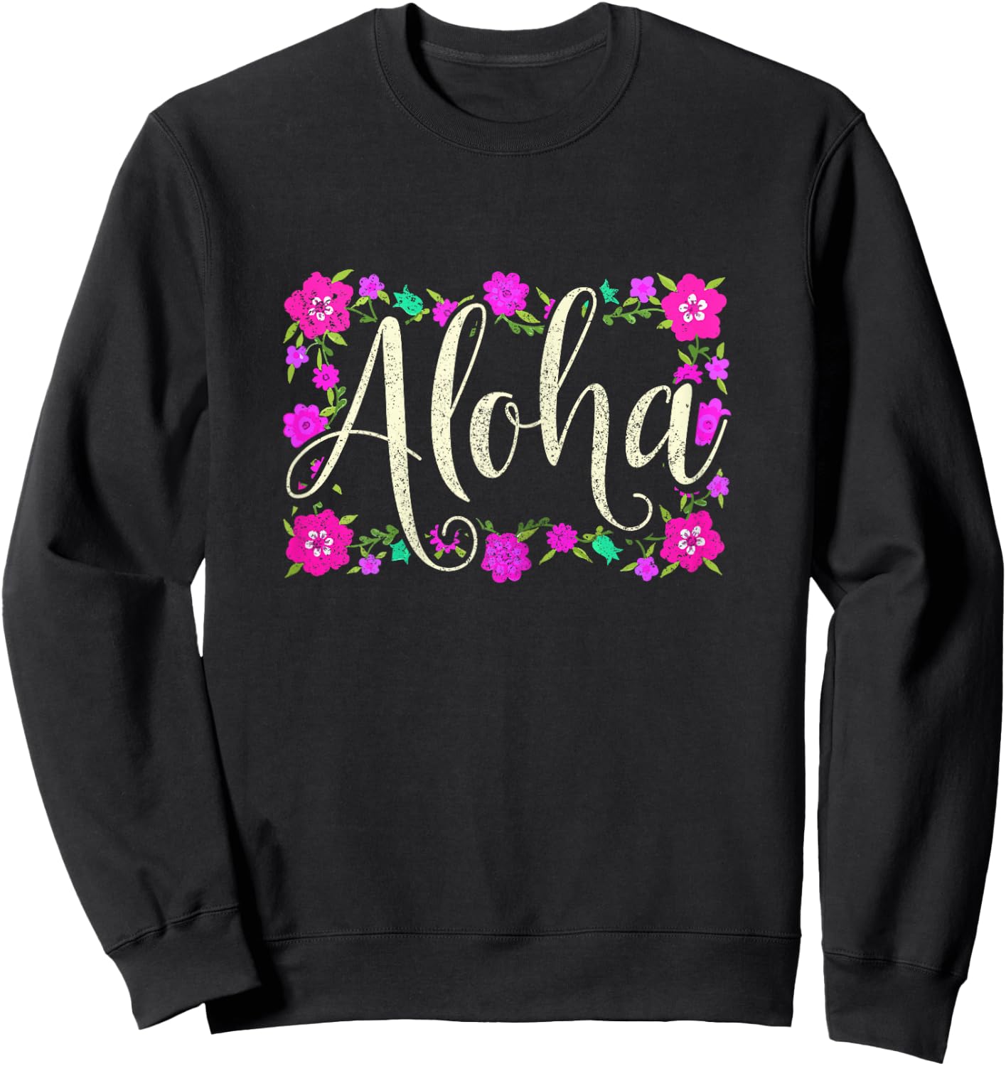 Aloha Hawaiian Flowers Flower Surfer Vintage Hawaii Sweatshirt - Sweatshirt | Black
