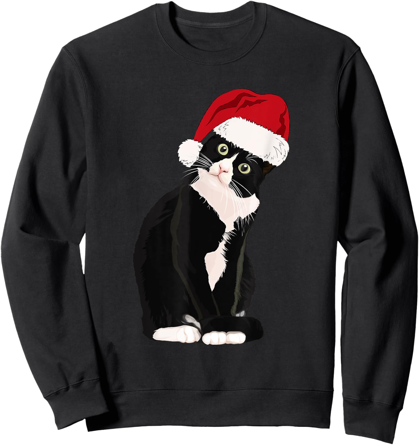 Tuxedo Cat Meow Christmas Cat Catmas Cute Tuxie Lover Women Kids Sweatshirt - Sweatshirt | Black