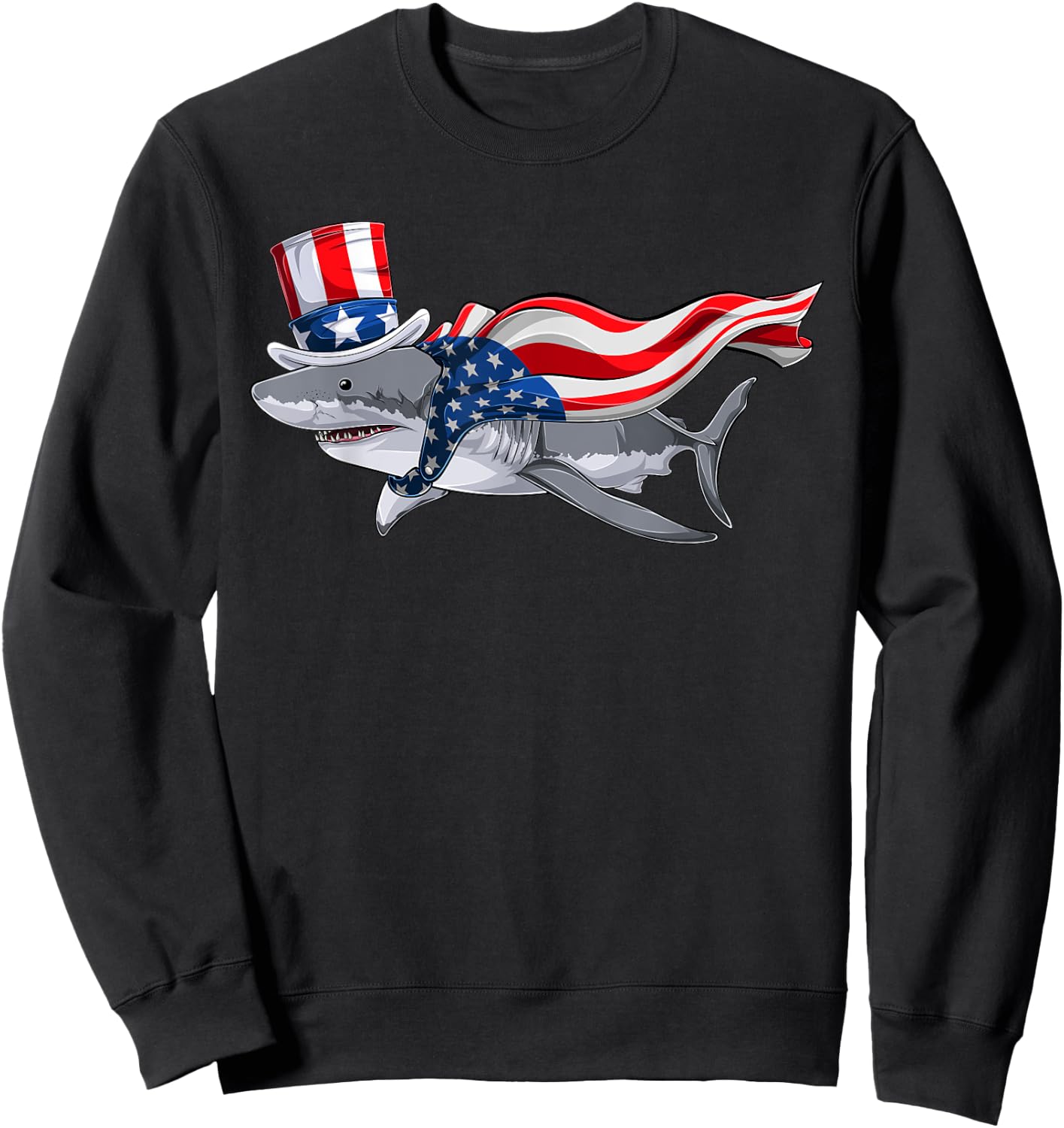 Shark For Boys, Kids American Flag Fourth Of July Sweatshirt - Sweatshirt | Black