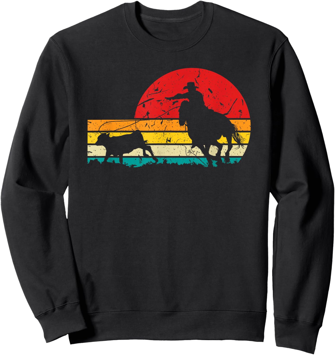 Breakaway Roping Cowboy Retro Rodeo Graphic Calf Roping Sweatshirt - Sweatshirt | Black