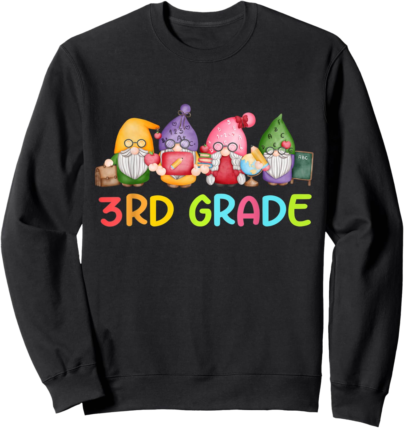 3rd Grade Gnome Back To School Funny Gnomies Teacher Student Sweatshirt - Sweatshirt | Black