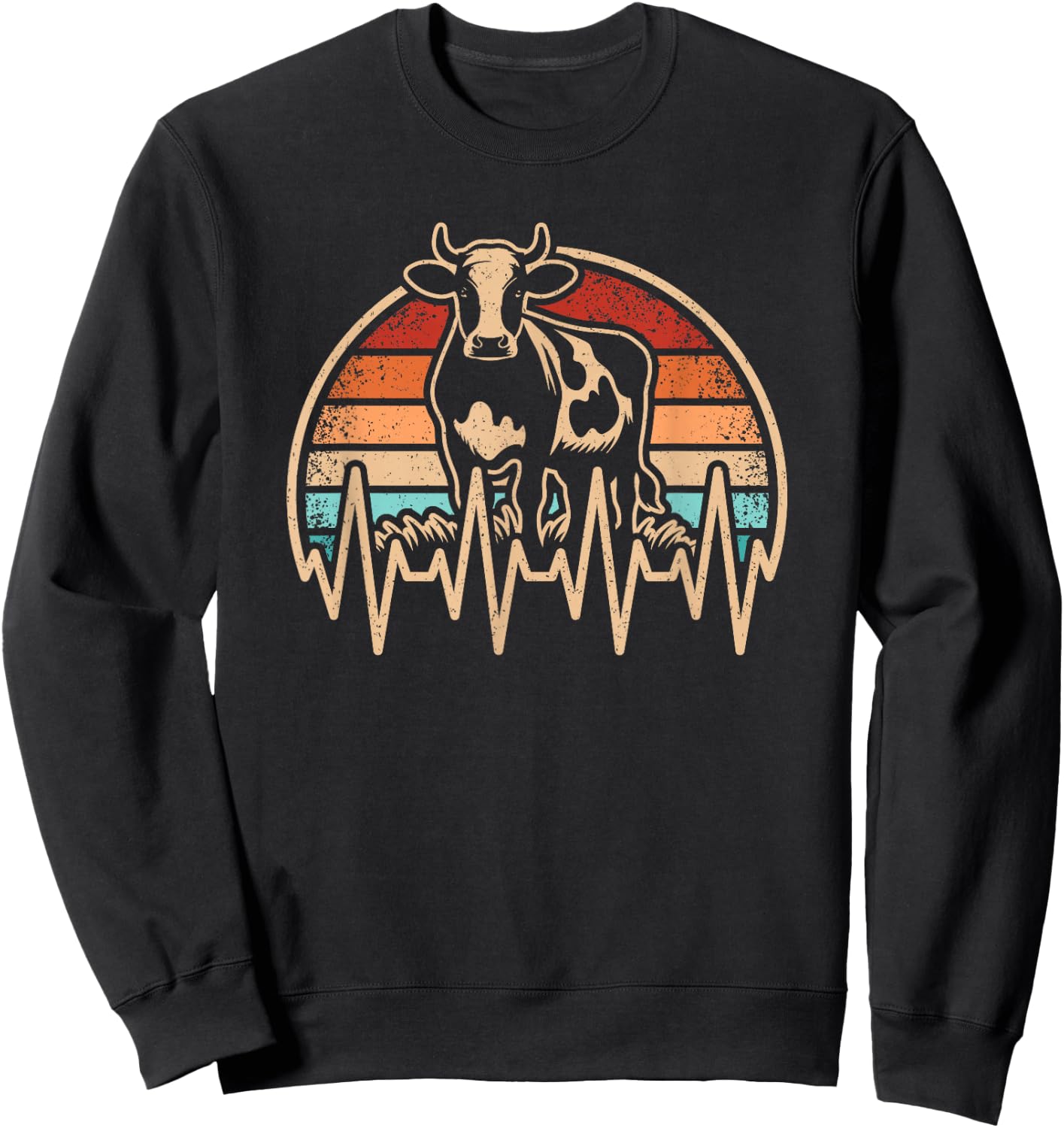 Retro Cow Heartbeat Farming Farmer Vintage Men Sweatshirt - Sweatshirt | Black
