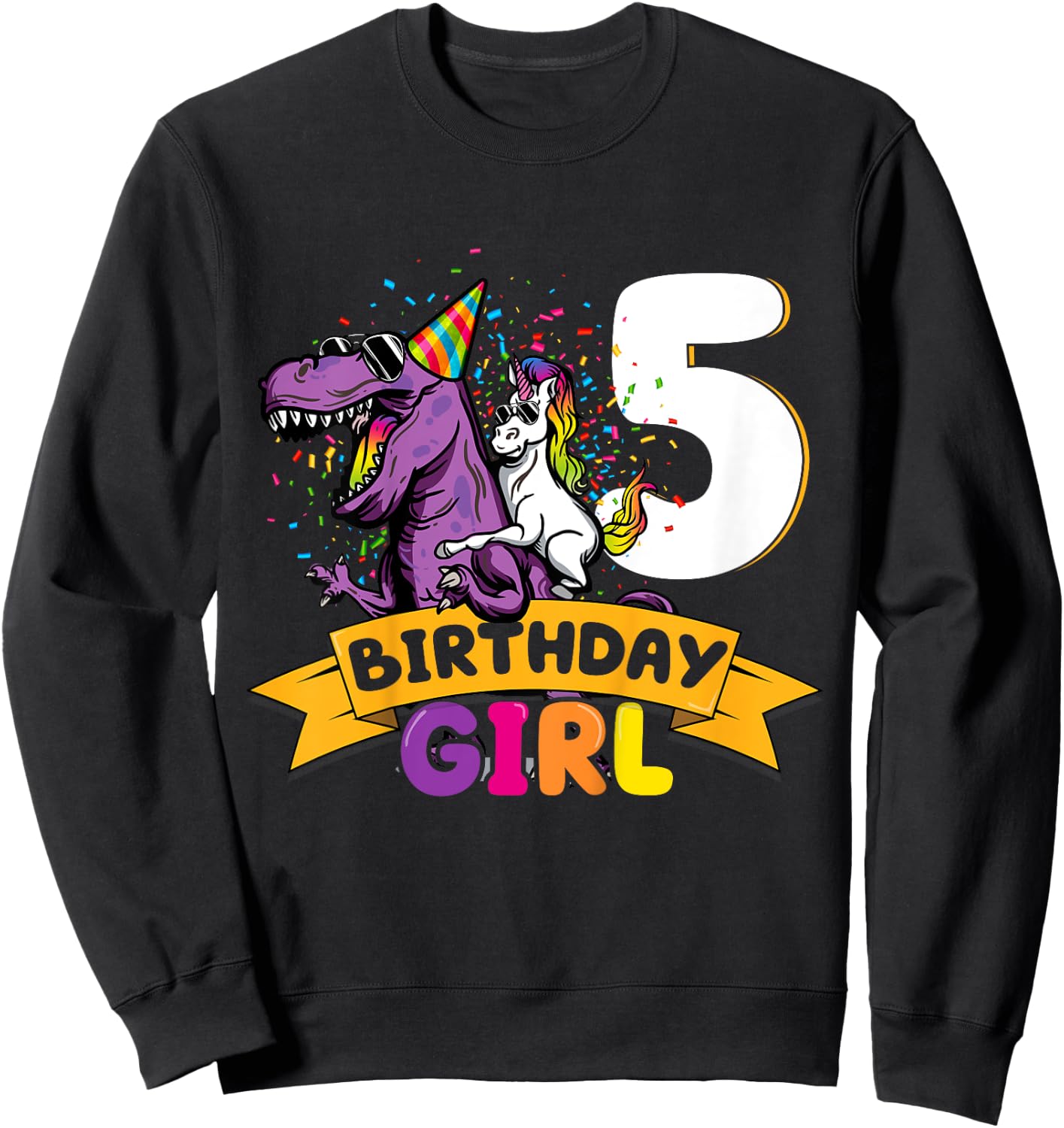 Dinosaur Unicorn 5 Birthday Decoration 5 Dino Girl 5 Years Sweatshirt - Sweatshirt | Black