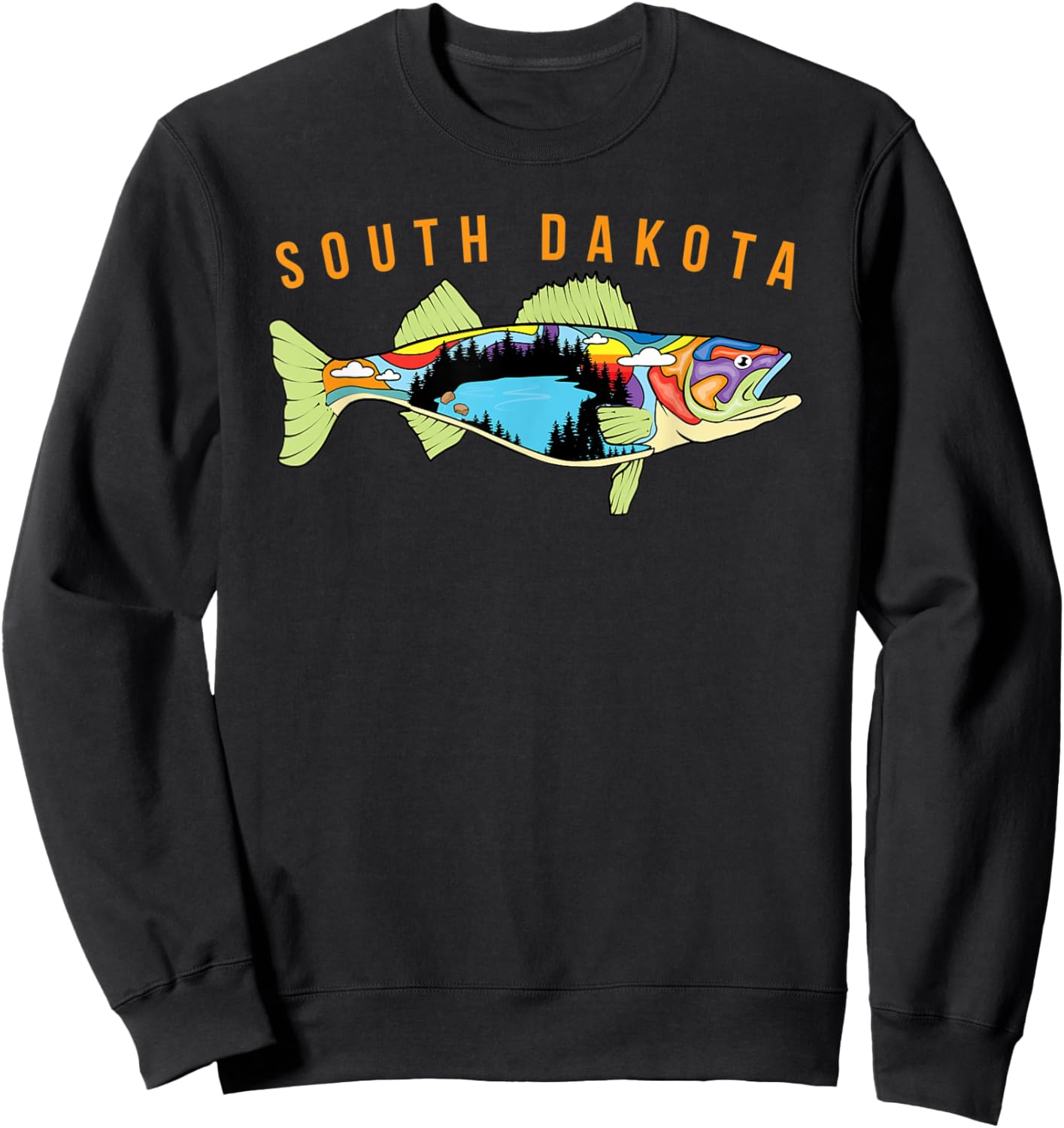 South Dakota Walleye Fishing Walleye Fish Fisherman Design Sweatshirt - Sweatshirt | Black