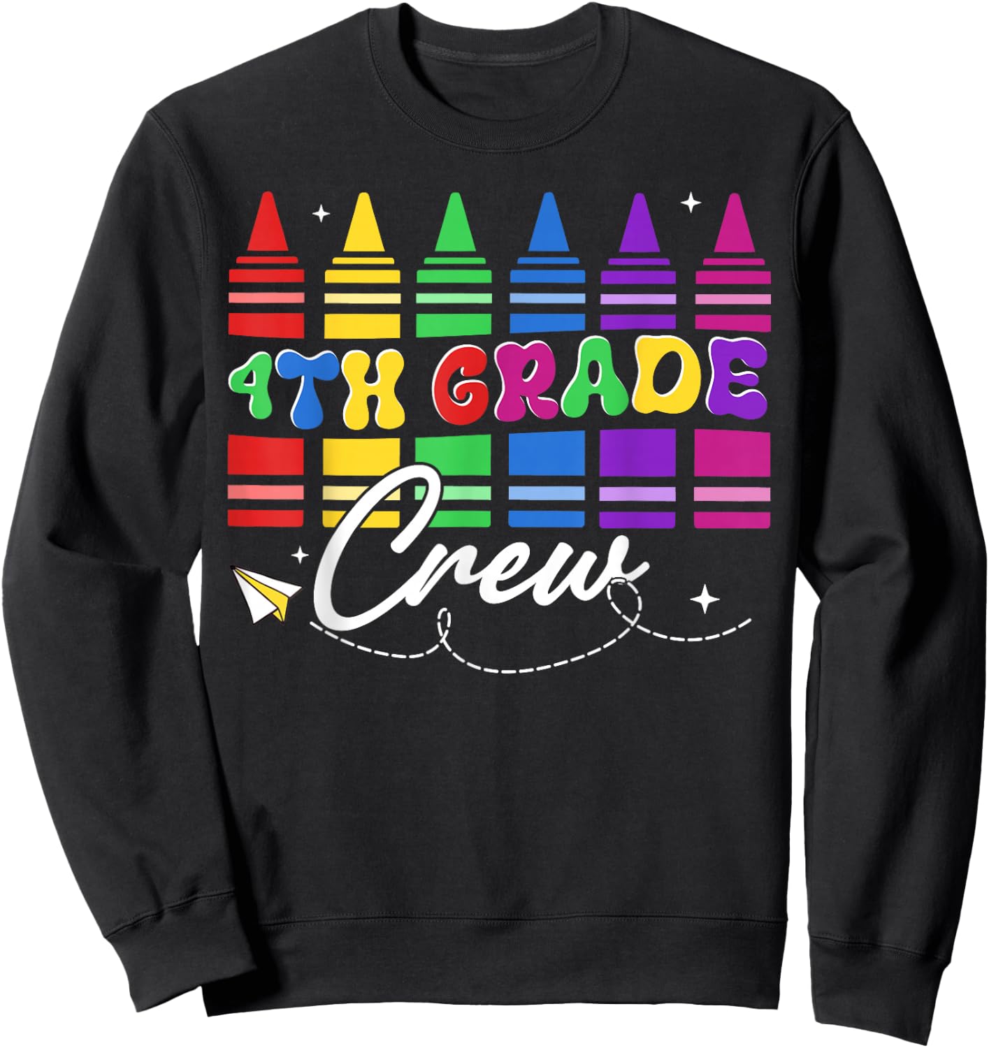 4th Grade Crew Retro Crayon Back to School Boy Girl Teacher Sweatshirt - Sweatshirt | Black