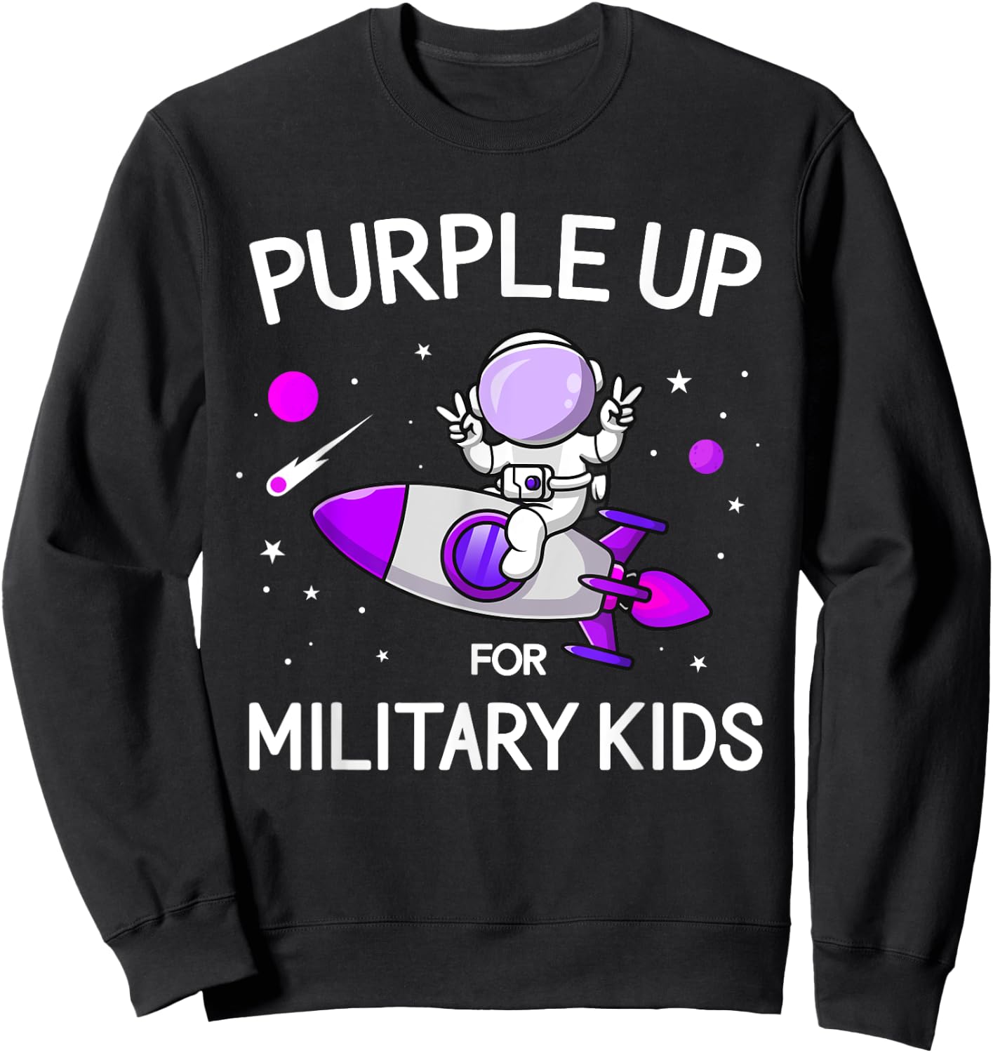 Month Of Military Child Astronaut Purple Up Military Kids Sweatshirt - Sweatshirt | Black