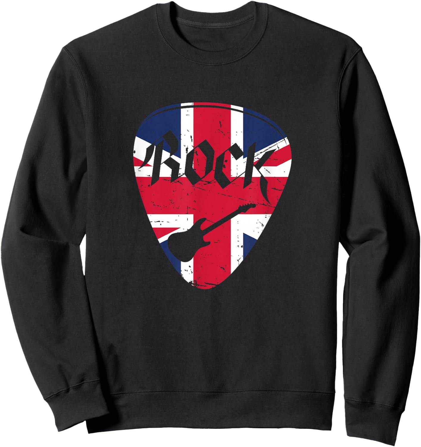 British Flag Rock Guitar Pick - United Kingdom Graphic Art Sweatshirt - Sweatshirt | Black