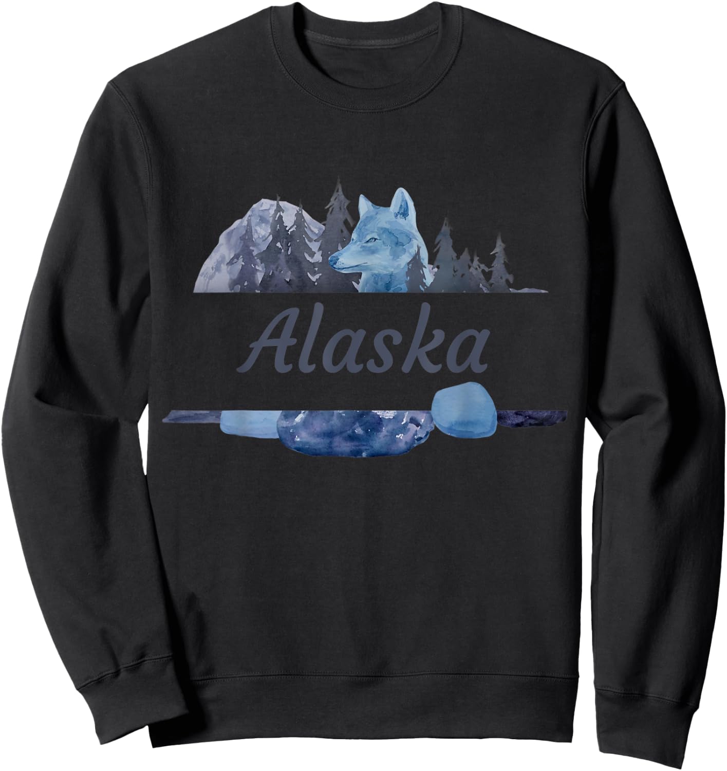 Alaskan Vacation Wolf Design Sweatshirt - Sweatshirt | Black