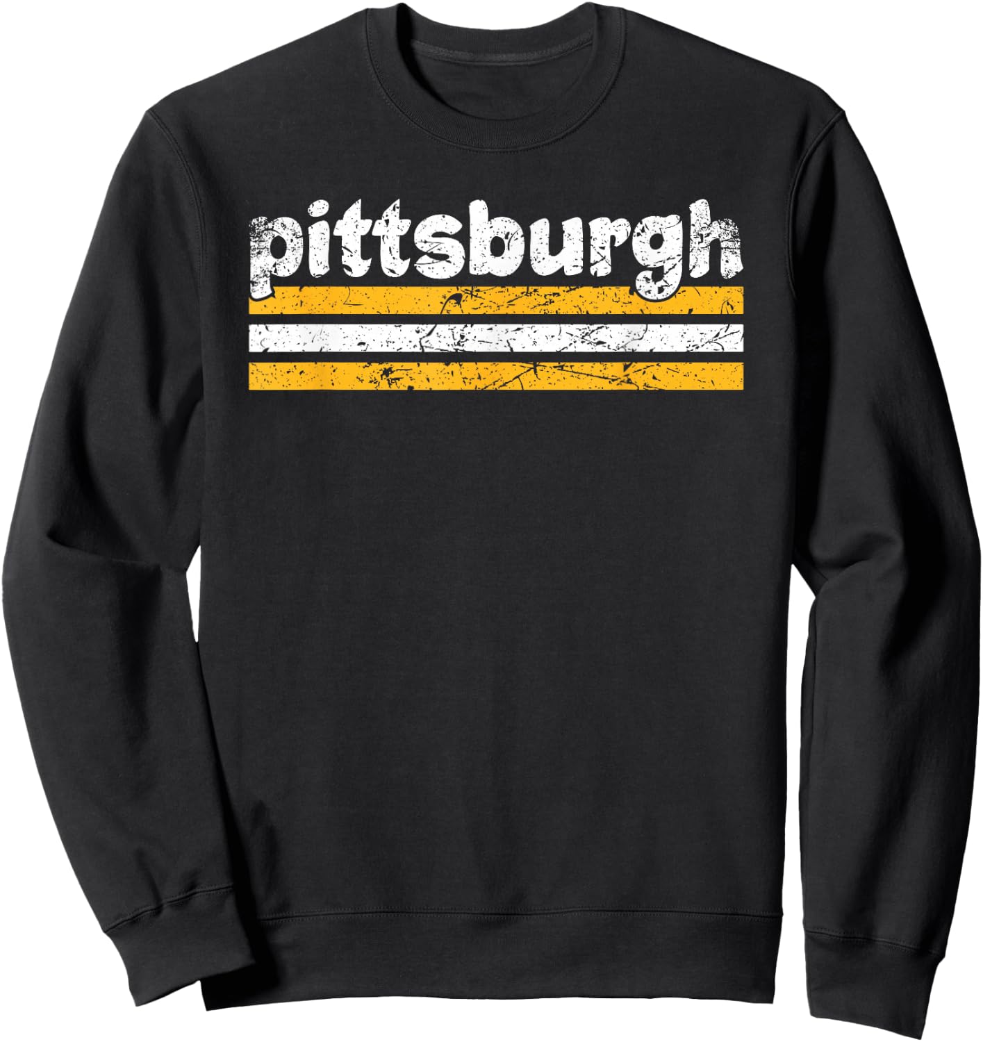 Pittsburgh Pennsylvania Three Stripe Vintage Weathered Sweatshirt - Sweatshirt | Black